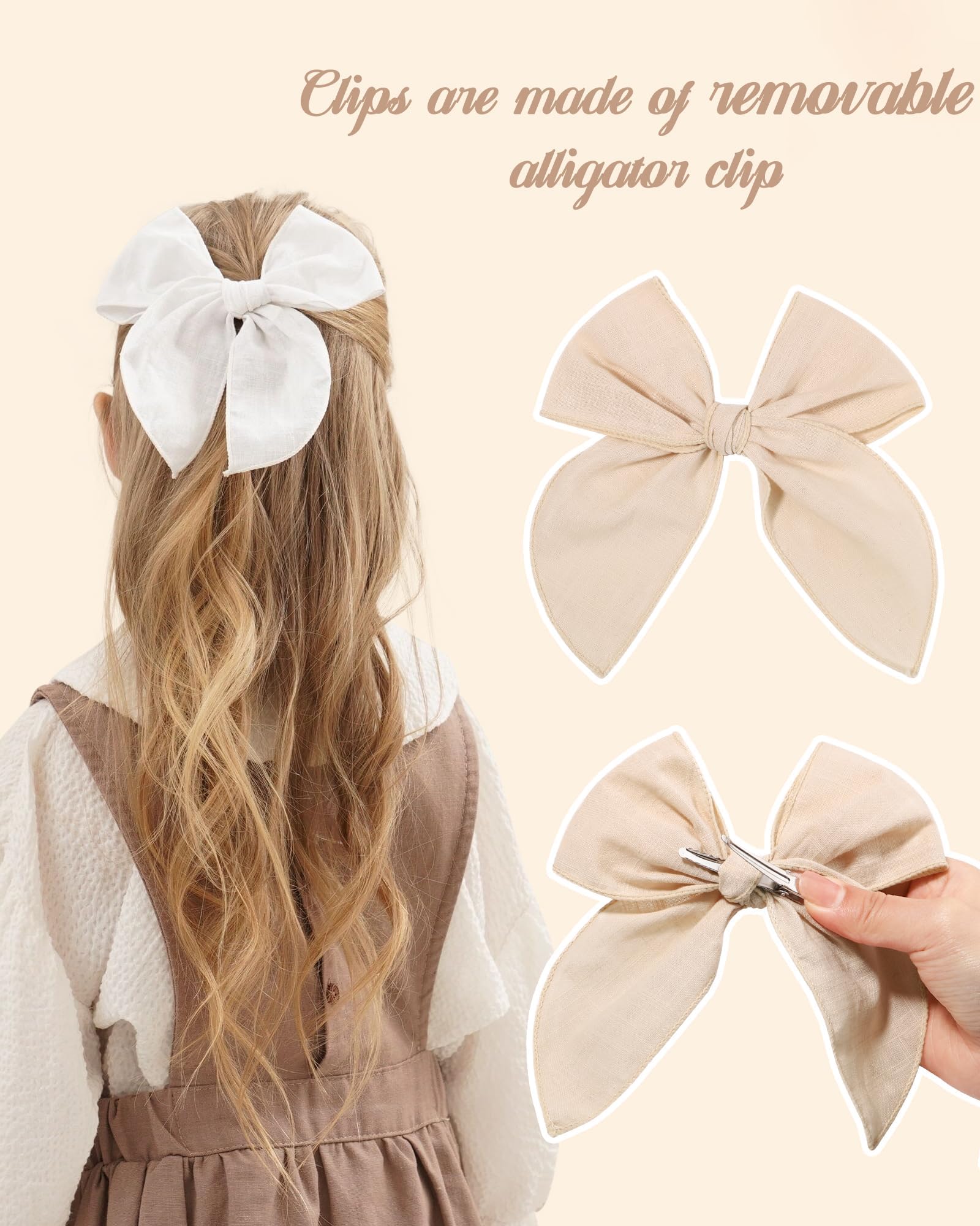 5.5 Inch 20PCS Baby Girls Hair Bows Clips - Cotton Linen Alligator Hair Clips for Toddlers & Kids | Neutral Handmade Hair Accessories | Perfect for Birthday Parties, School, Photo Shoots & Daily Wear