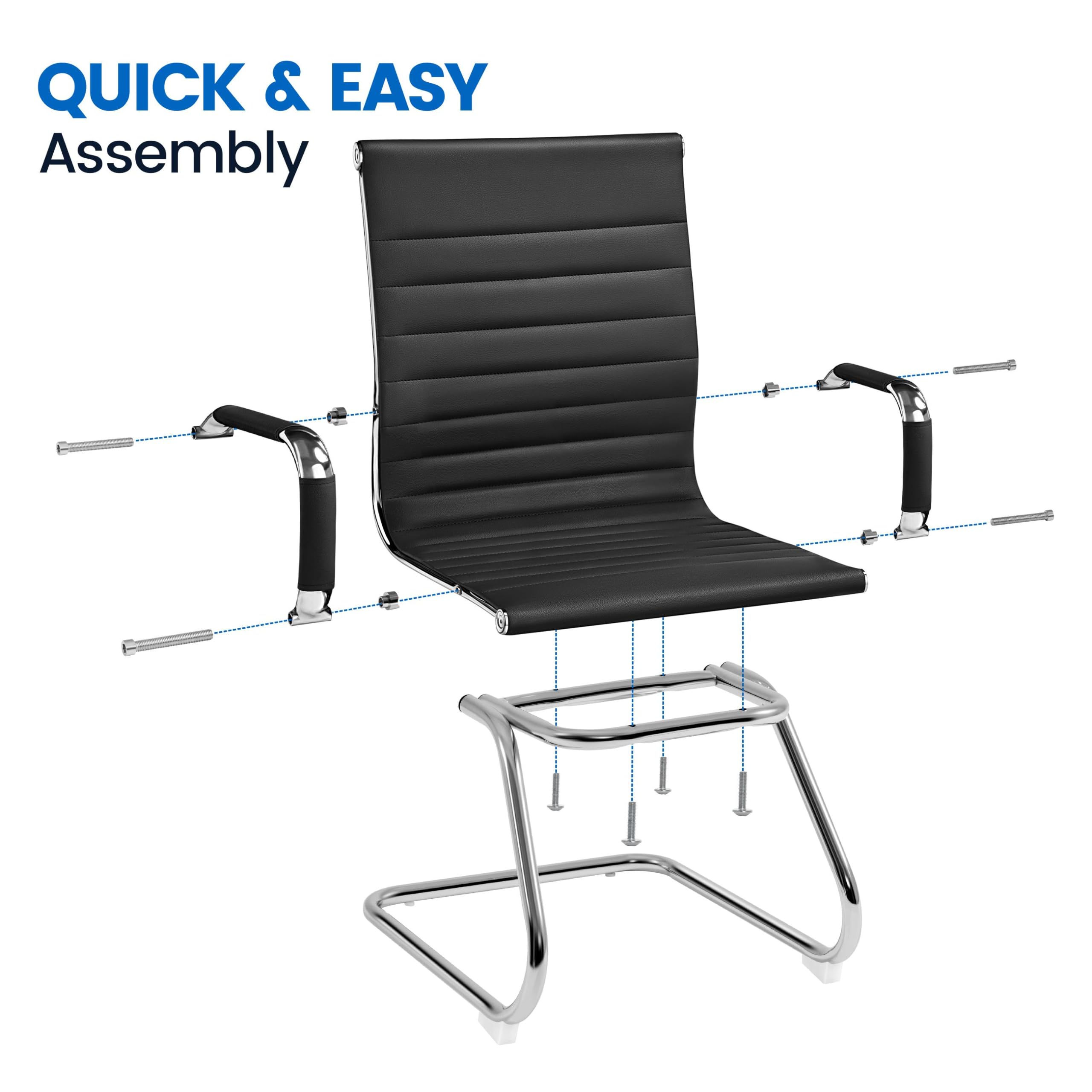 Yaheetech 6-Pack Black Faux Leather Office Guest Chairs - Mid Back Comfortable Reception Chairs for Conference Room, Waiting Area, Lobby, and Home Office - No Wheels, Durable & Stylish Seating Solution