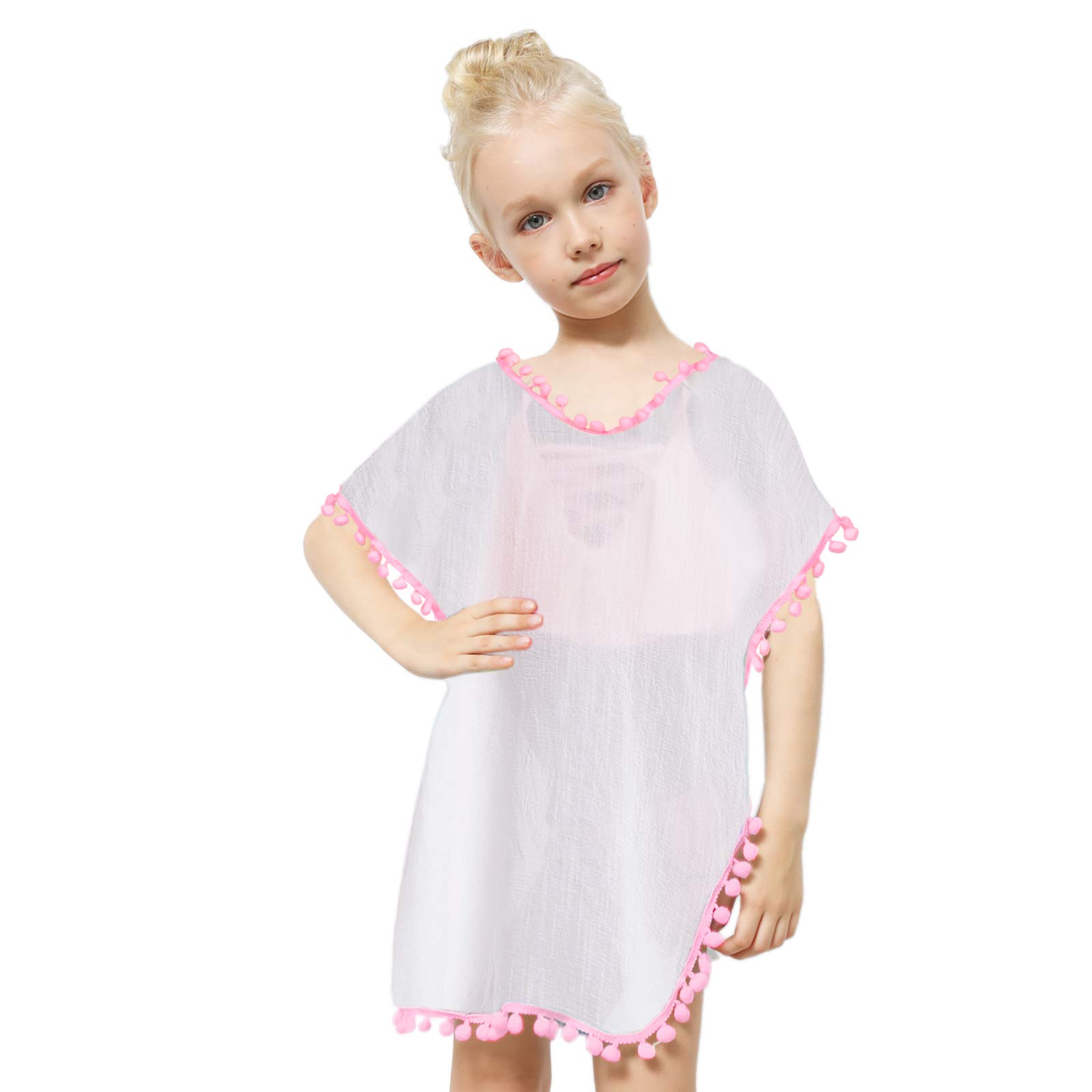Mermaid Swim Cover Up for Girls - Chiffon Beach Swimsuit Coverup with Pompom Tassel | Perfect for Pool, Beach & Summer Vacations