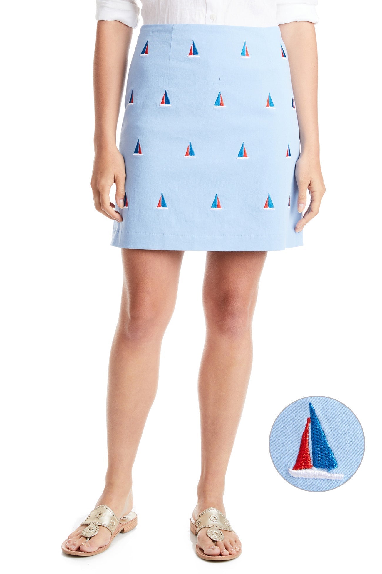 Stylish Ali Stretch Twill Skirt with Americana Sailboat Print - Comfortable & Fashionable for Casual Outings, Summer Vacations, and Office Wear