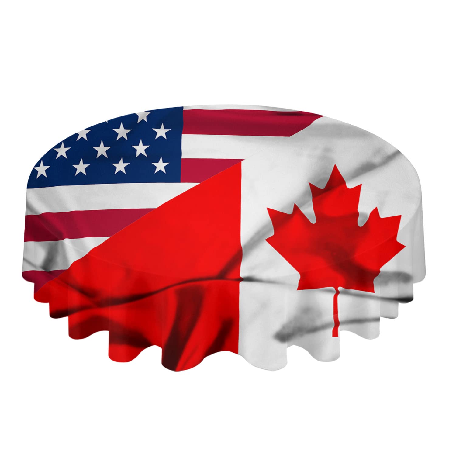 Vandarllin Canadian & American Flag Round Tablecloth - Waterproof, Oil Proof Polyester Table Cover with Red Maple Leaf Design for Home Dining, Outdoor Parties (54 Inch) - Perfect for Patriotic Decorations, BBQ Gatherings & Holiday Celebrations
