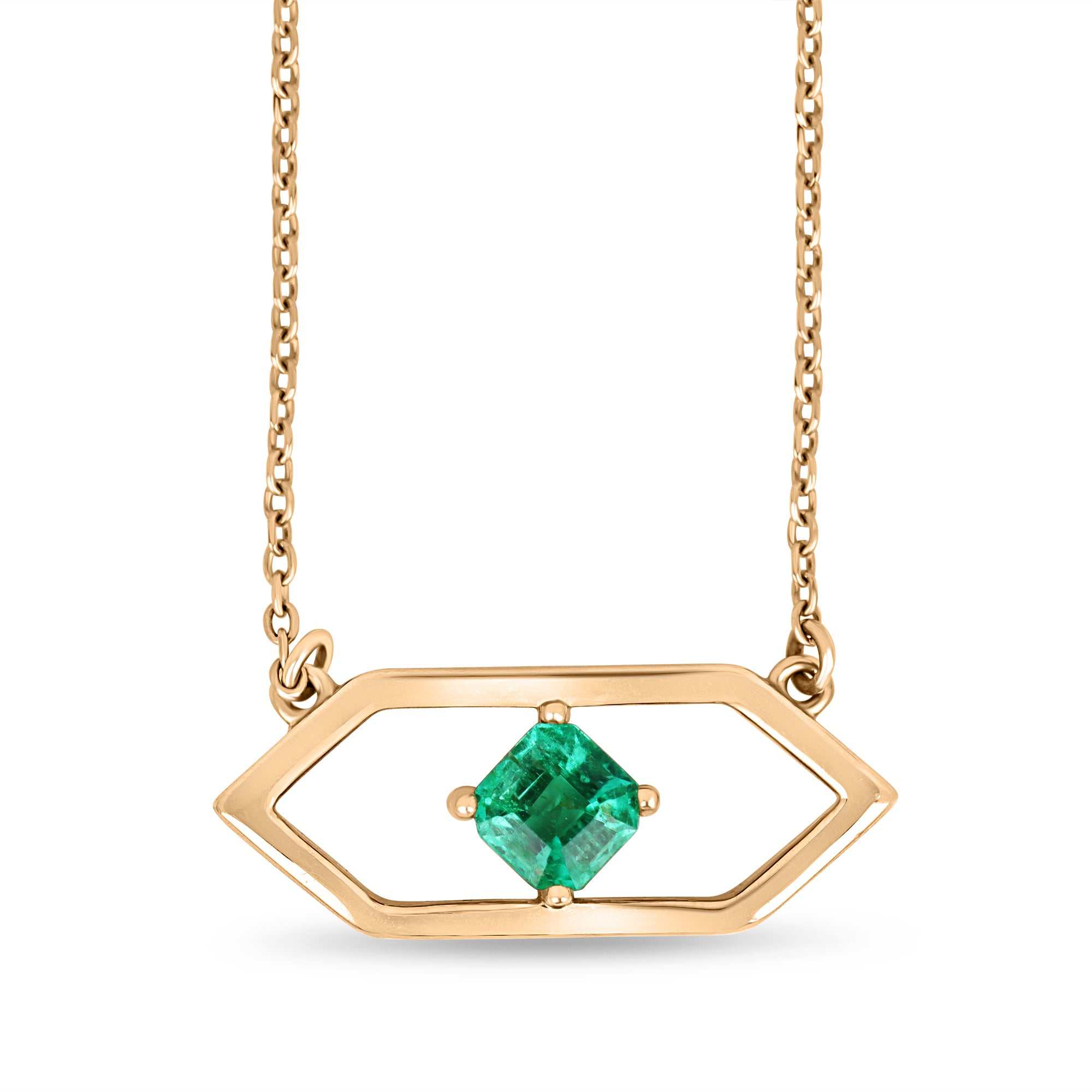 0.50 Carat Solitaire East-West Emerald Cut Geometric Pendant Necklace in 14K Gold - Perfect for Weddings, Anniversaries & Special Occasions