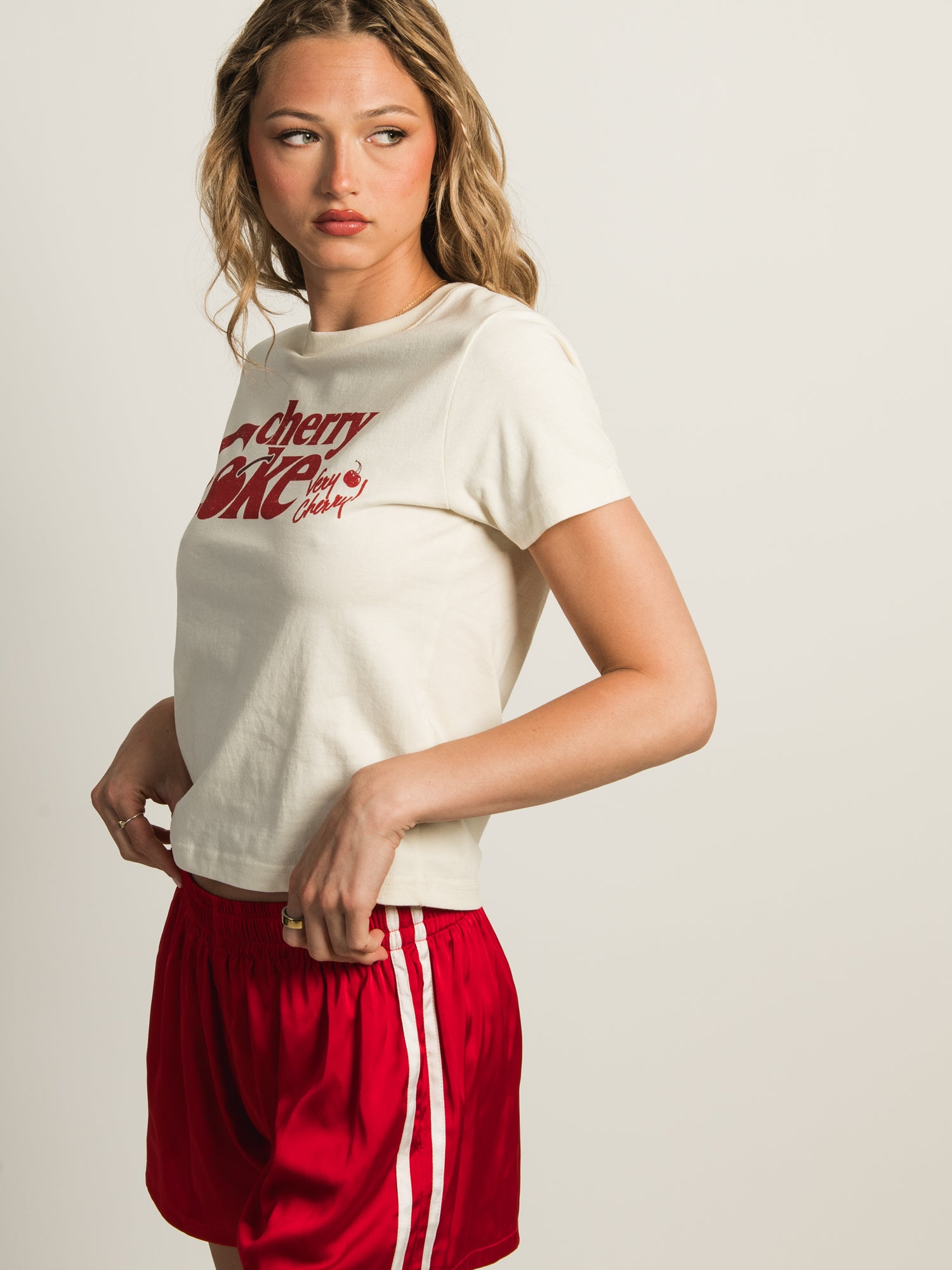 Cherry Coke Graphic Fitted T-Shirt for Women - Vintage Soda Pop Style Tee - Perfect for Casual Outfits & Retro-Themed Parties