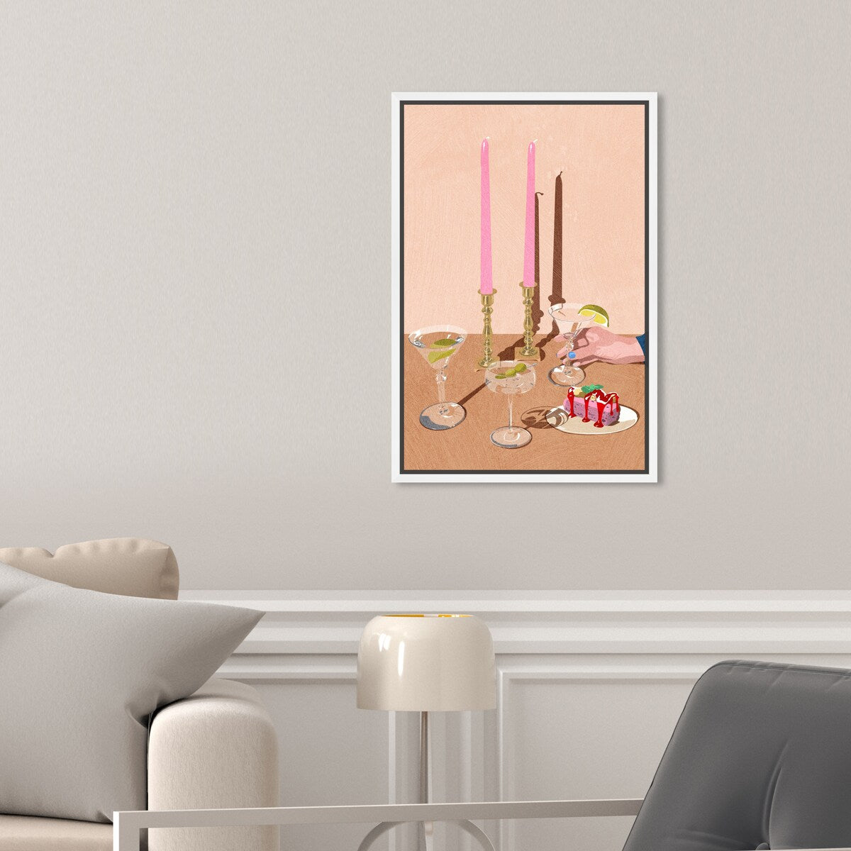 Elegant Pink Framed Canvas Wall Art Print - Modern Dessert & Drink Theme for Dining Room Decor | Perfect for Kitchen, Living Room, and Home Decoration