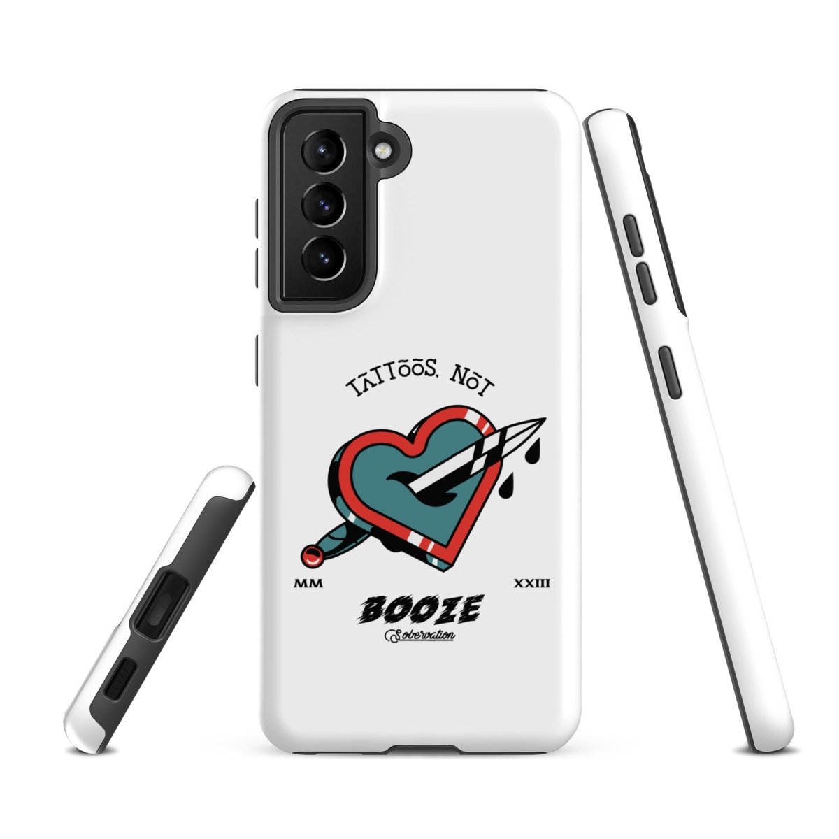 Tattoos Not Booze Heart Design Samsung Tough Phone Case - Durable Protective Cover for Galaxy S23/S22/S21 - Perfect for Tattoo Lovers & Nightlife