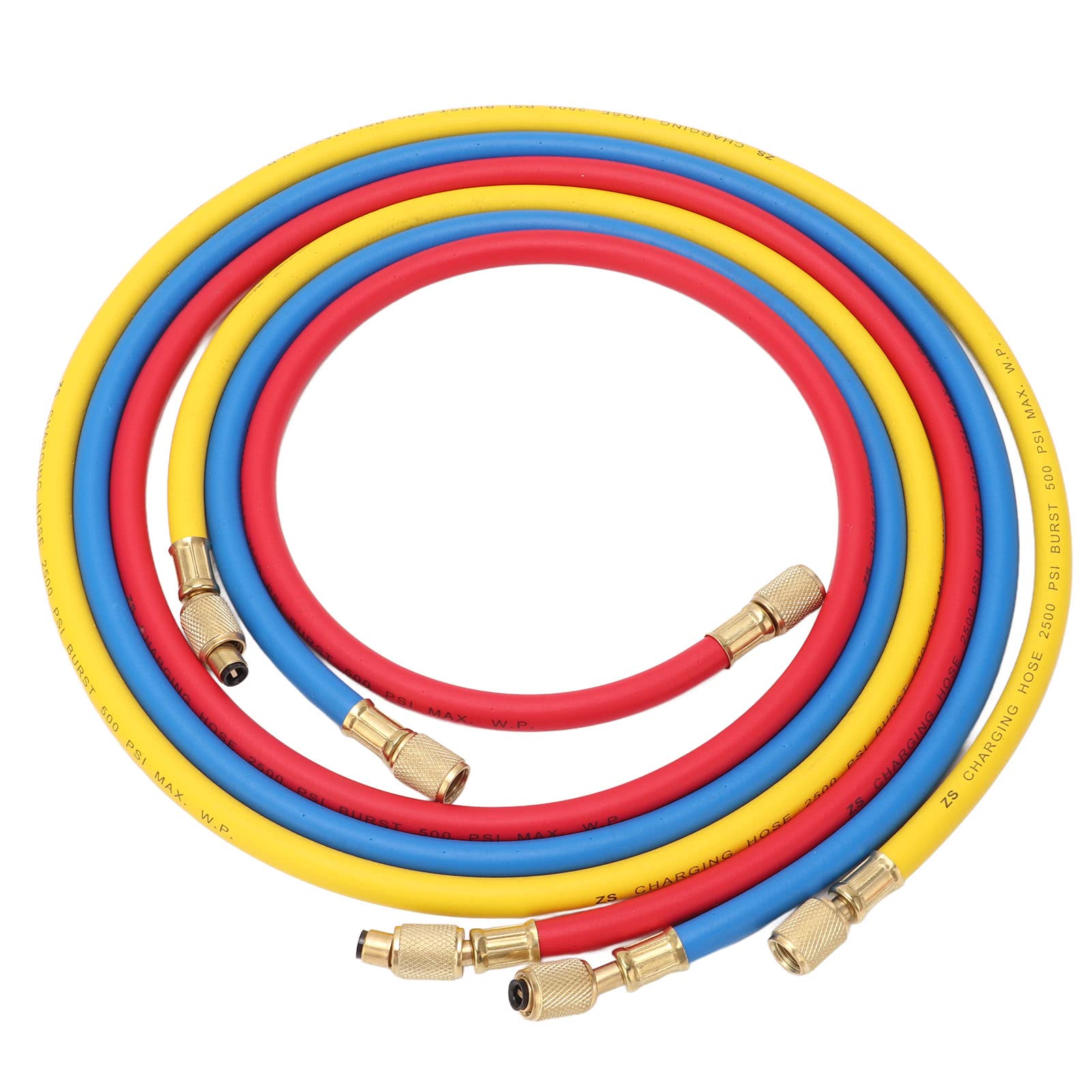 EBTOOLS 3-Piece AC Charging Hose Kit - Professional HVAC Refrigerant Hoses for R134A, R12, R22, R502 - 3 Colors (Red, Blue, Yellow) - Perfect for Auto AC Repair & HVAC System Maintenance