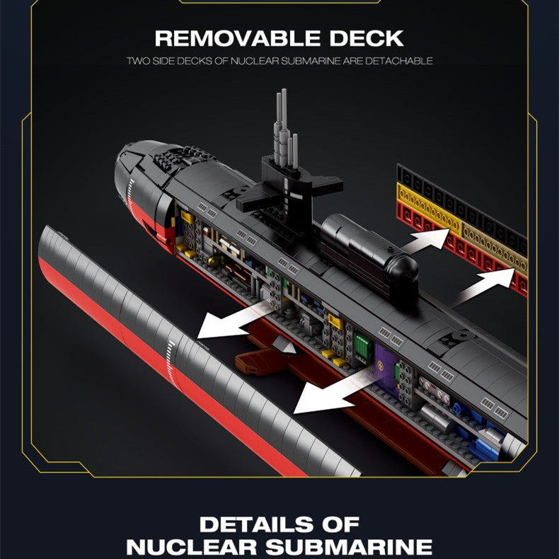 Reobrix 33049 Los Angeles Class Submarine Building Blocks Set - 1000+ Pieces Military Model Kit for Adults & Teens - Perfect for Collectors, Display, and STEM Education