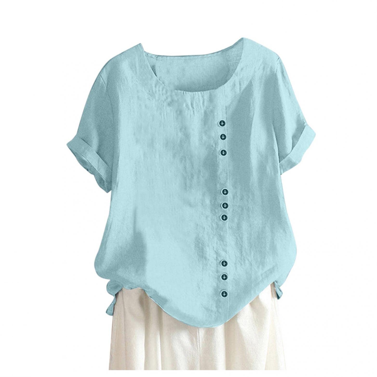 Plus Size Linen Tops for Women - Breathable Cotton Linen Shirts with Button Detail, Loose Fit Tunic Tees for Casual Wear & Summer Outfits