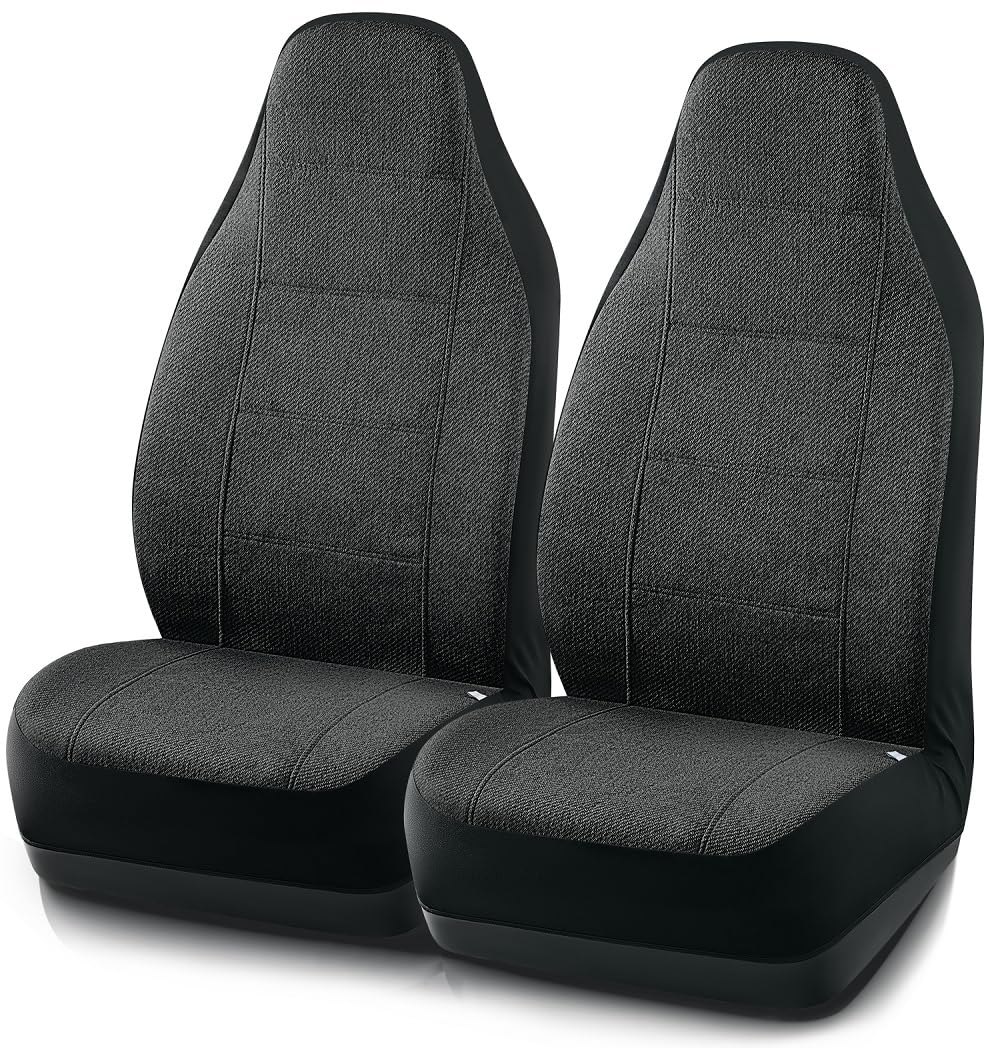 Premium Flax Car Seat Covers for Front Seats - Heavy Duty Breathable High Back Design with Airbag Compatibility | Universal Fit for Most Cars, Trucks, SUVs & Vans | Perfect for Daily Commute, Road Trips & Family Travel (Black)