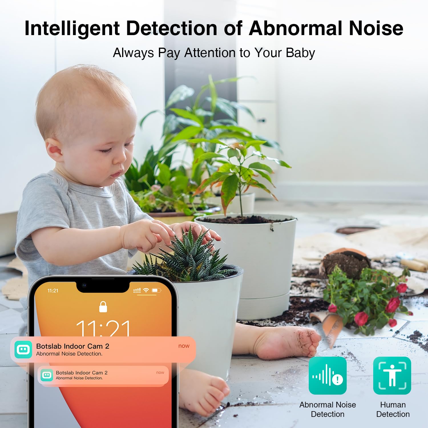 BOTSLAB C211 Indoor Security Camera - 1080P HD, Night Vision, Motion Detection, 2-Way Audio for Home & Office Surveillance - Monitor Kids, Pets, and Property 24/7