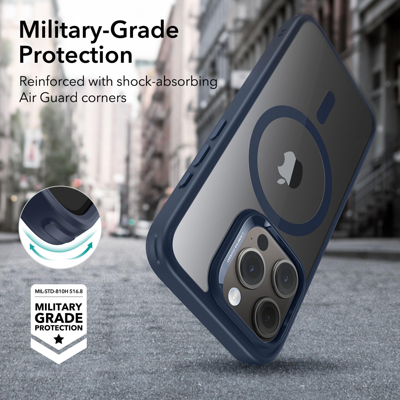 ESR for iPhone 15 Pro Case with MagSafe - Military-Grade Protection, Anti-Yellowing & Scratch-Resistant Back Cover - Magnetic Phone Case for iPhone 15 Pro (Classic Series, Clear Dark Blue) - Perfect for Work, Travel & Outdoor Activities