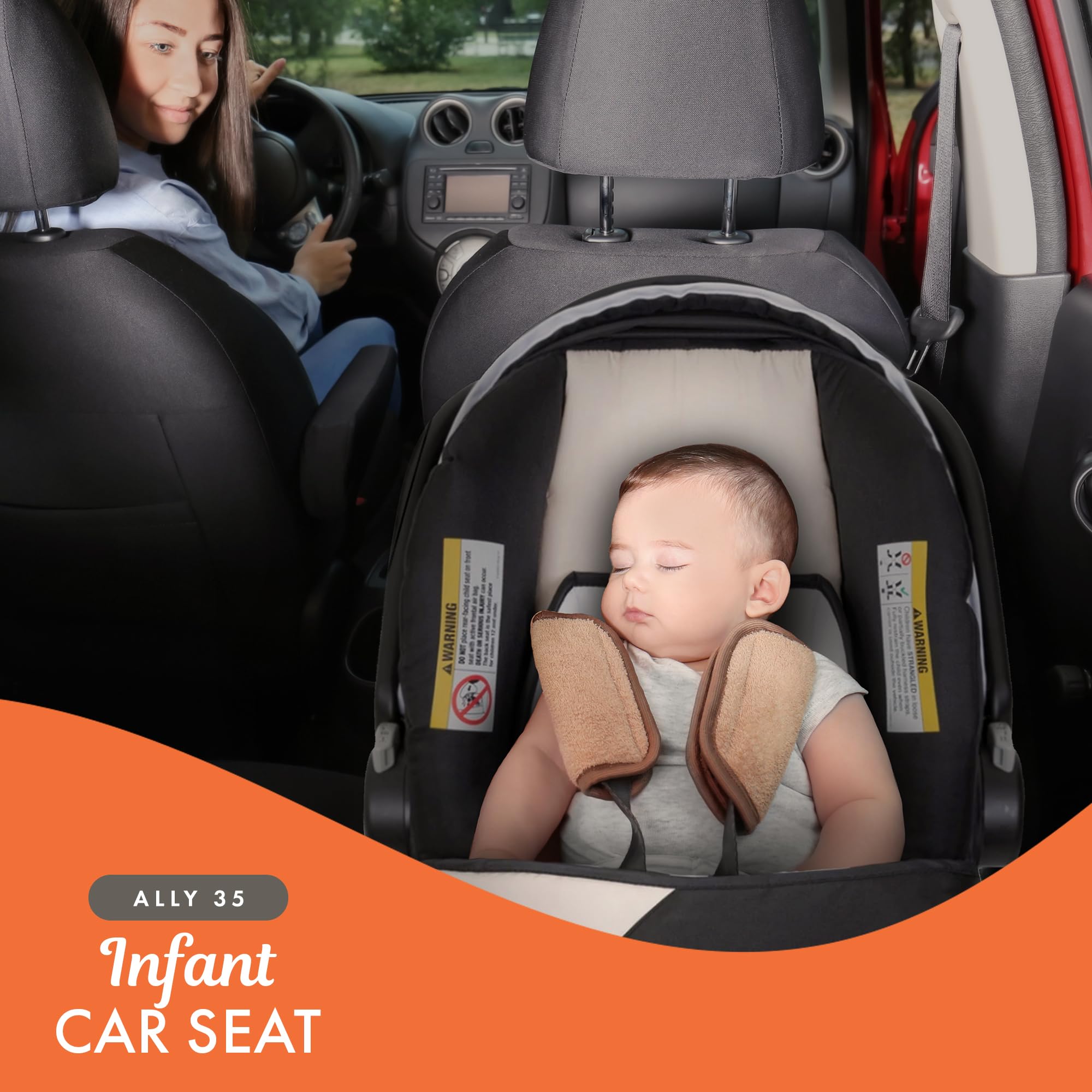 Baby Trend Ally Newborn Infant Car Seat Carrier Travel System - 2 Pack, Khaki - Safe & Comfortable for Babies up to 35 lbs with Harness & Cozy Cover - Perfect for Travel, Shopping & Daily Outings