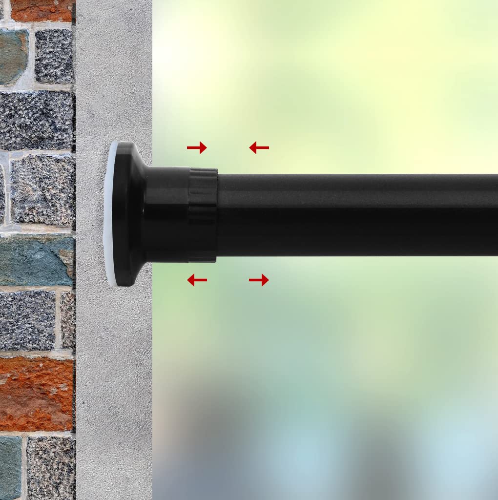 Refrze No-Drill Adjustable Tension Curtain Rod (43-83 Inch) - Black - Room Divider & Shower Rod for Bathroom, Window, and Stall - Perfect for Rentals & Temporary Spaces