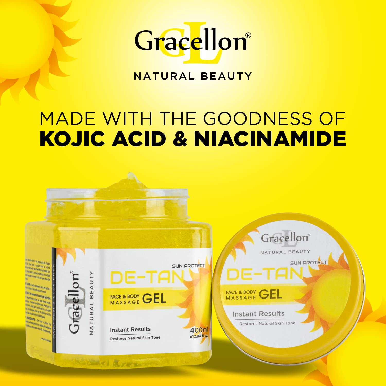 Gracellon De-Tan Face & Body Massage Gel - Brightening & Exfoliating Treatment for Glowing Skin | Perfect for Spa Days & At-Home Skincare Routines