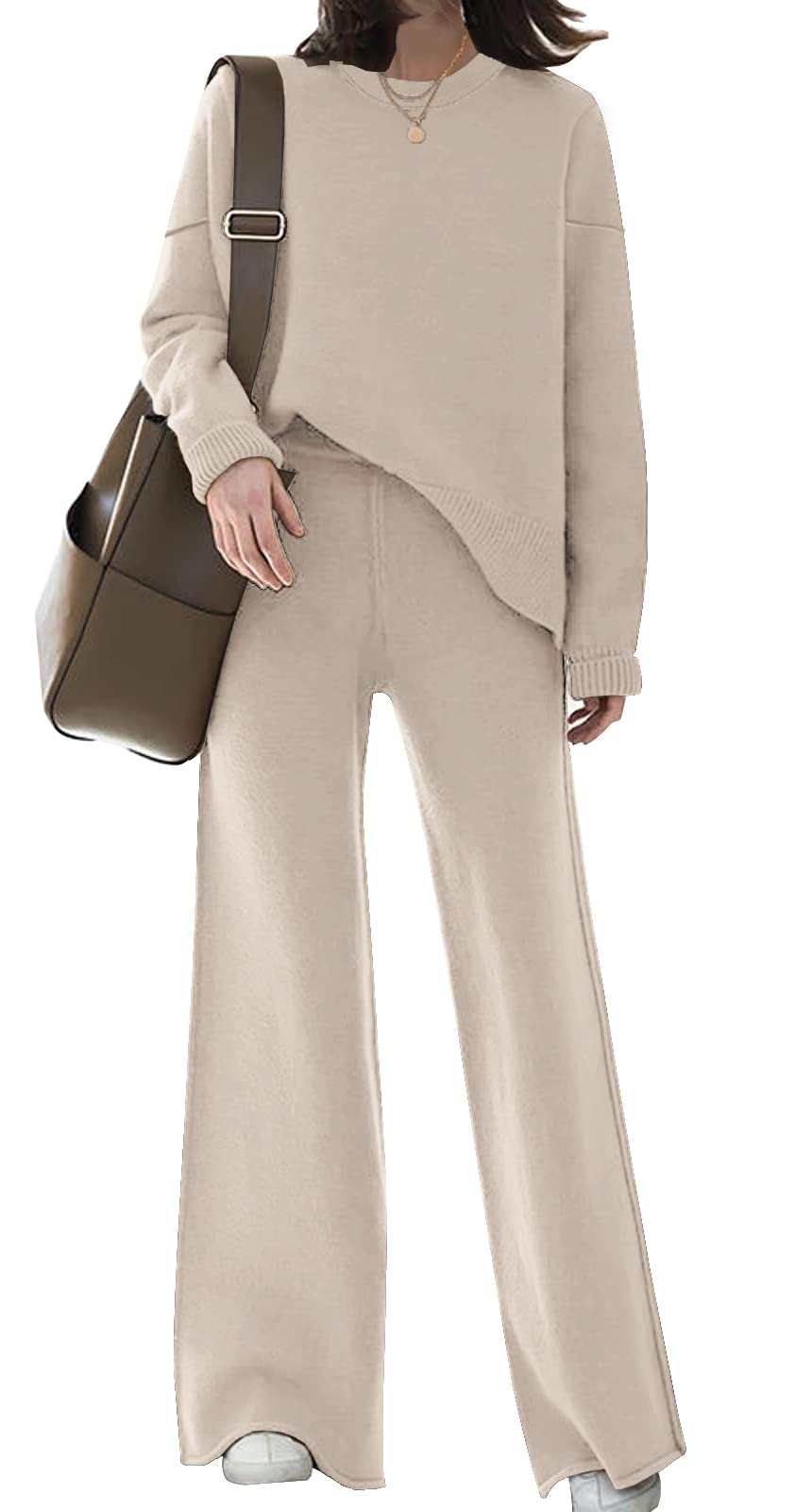 ETCYY Women's Elegant Knit Lounge Set - 2 Piece Sweater Top & Wide Leg Sweatpants Outfit | Cozy Home Wear, Casual Loungewear, Relaxing Outfit for Women