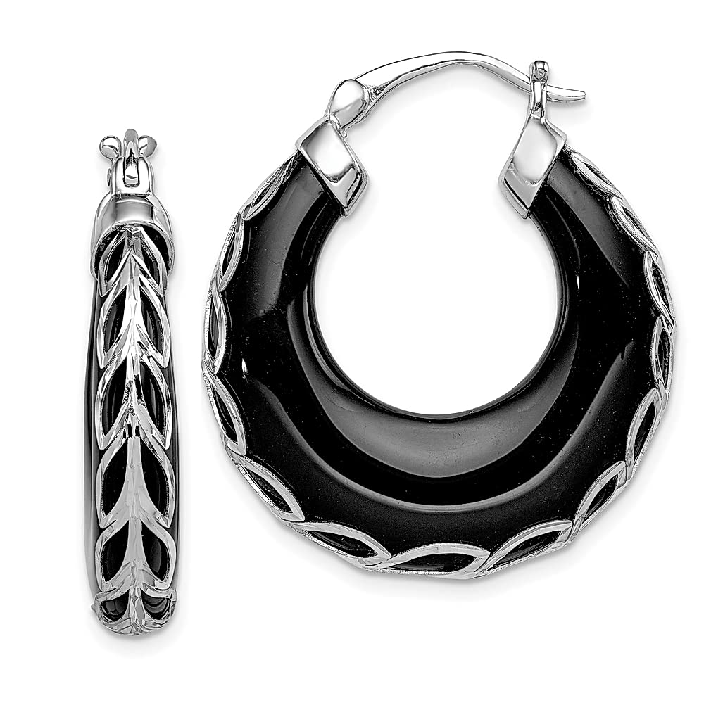 925 Sterling Silver Onyx Round Hoop Earrings for Women - Elegant Fine Jewelry Gift for Her - Perfect for Parties, Weddings & Everyday Wear