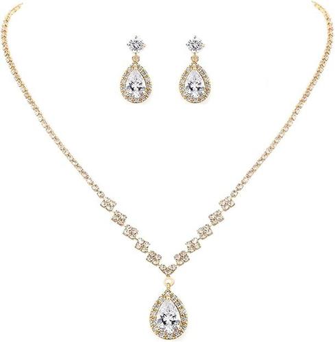 Unicra Bride Crystal Necklace & Earrings Set - Elegant Bridal Wedding Jewelry with Rhinestones | Perfect for Weddings, Prom, Anniversary & Formal Events