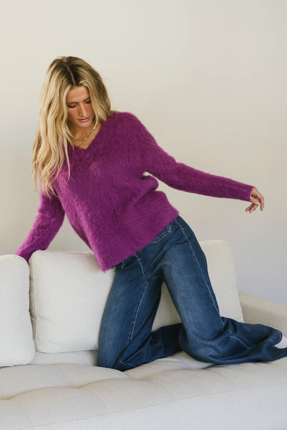 Miller Fuzzy Sweater Women's Pink Knit Pullover - Cozy Winter Casual Wear for Office & Date Nights