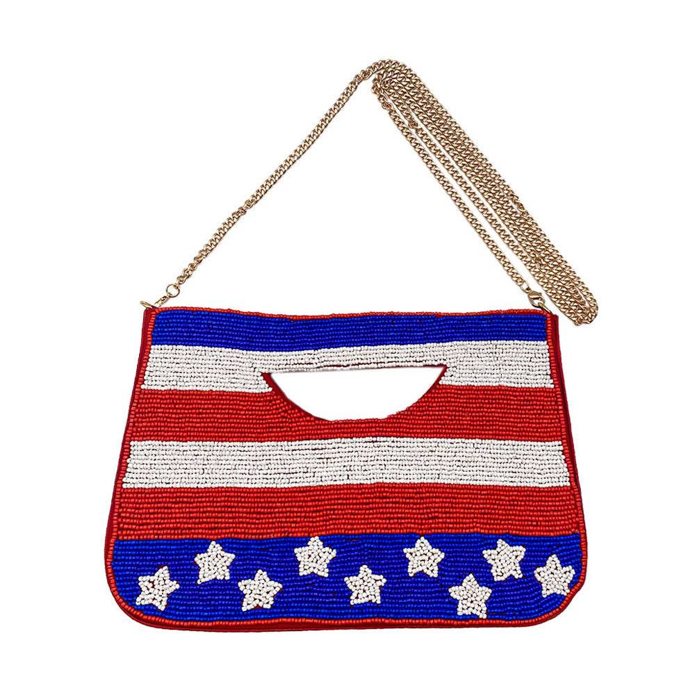 Patriotic USA Flag Seed Beaded Tote Bag - Stylish Crossbody Purse for Women | Perfect for 4th of July, Beach Outings & Festival Fashion Accessories