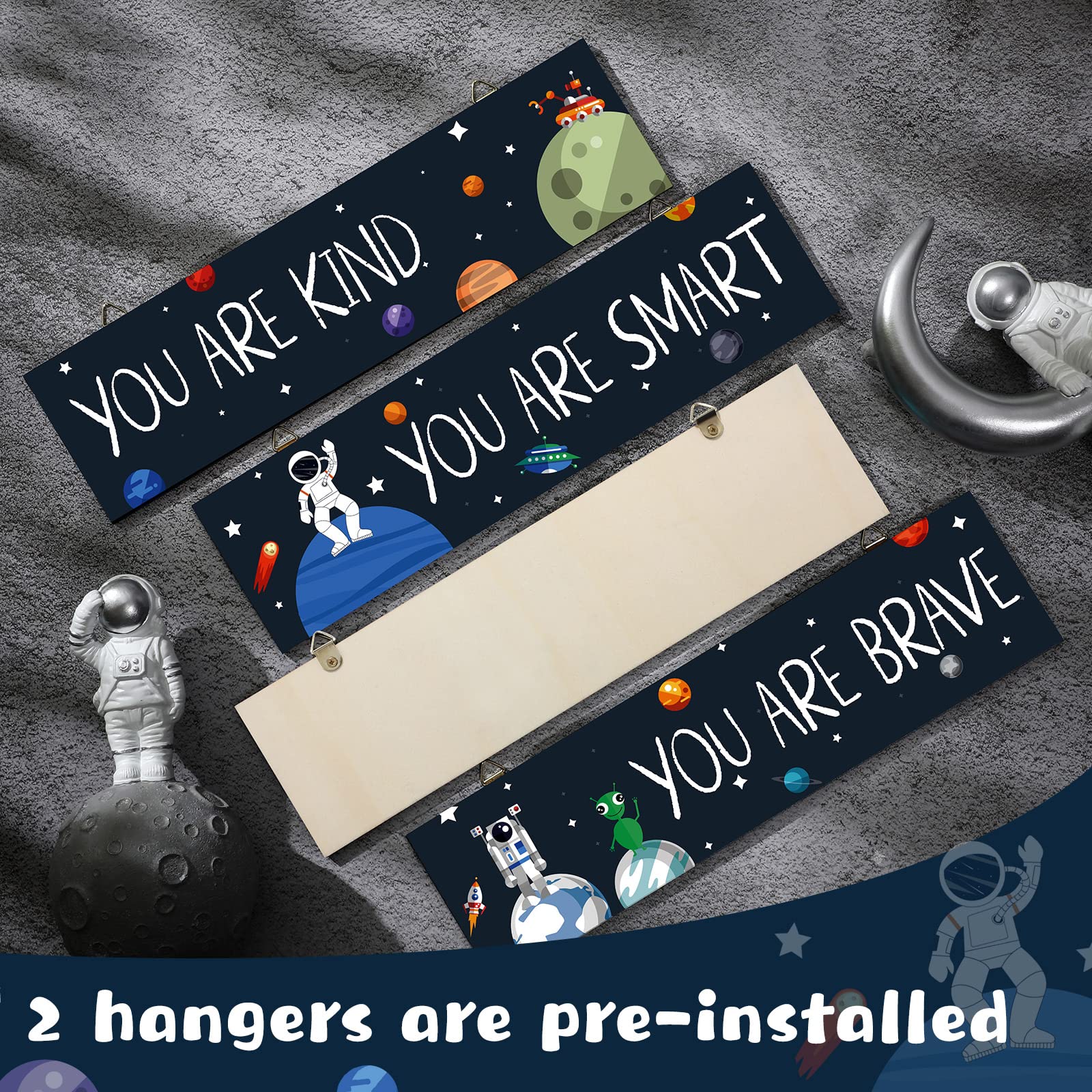 Chunful 4-Piece Wooden Space Themed Wall Art Set - Astronaut & Inspirational Posters for Bedroom, Living Room & Kids Room Decor | Perfect for Home, Office & Gift Giving