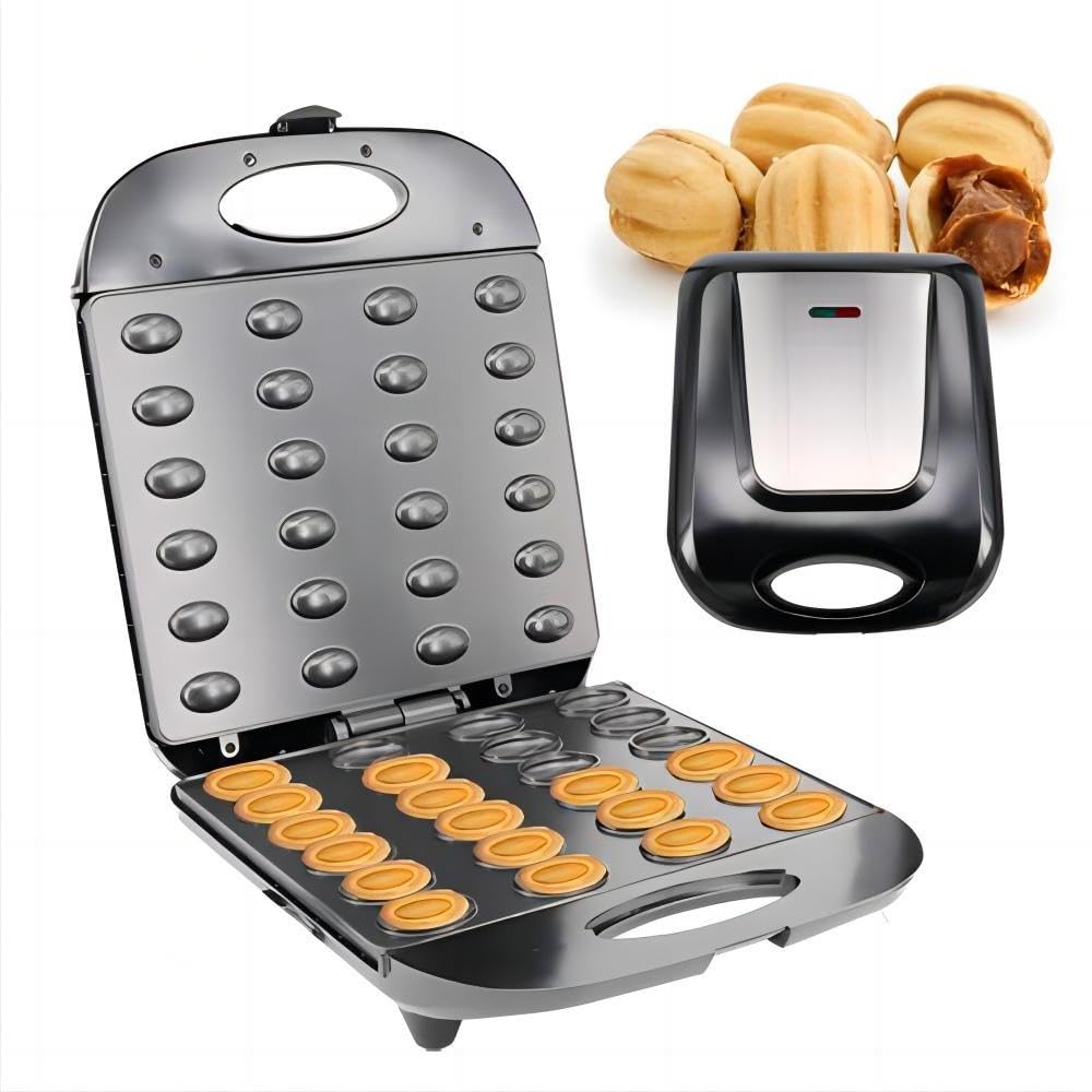 Electric Walnut Cookie Maker 24 Holes - Mini Nut Waffle Bread Machine & Sandwich Iron - Perfect for Breakfast, Baking, and Toasting - Ideal for Home, Kitchen, and Party Snacks