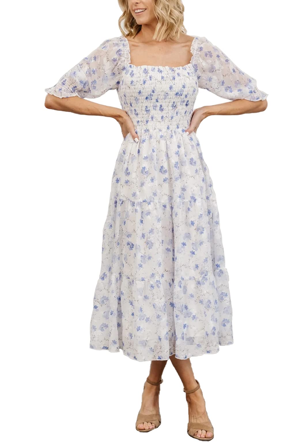 MAXVIGOR Women's Off Shoulder Ruffle Midi Dress - Elegant A-Line Cocktail Party Dress for Wedding Guest, Summer Vacation & Date Night | Flowy Tiered Design with Adjustable Straps