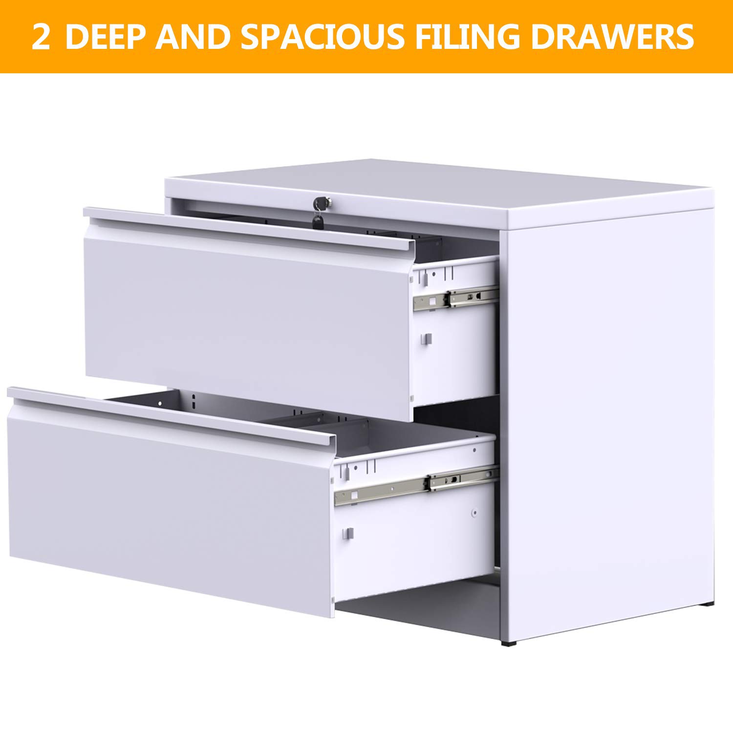 Heavy Duty 2-Drawer Lockable Metal Lateral File Cabinet for Home Office - Secure Document Storage, White | Perfect for Organizing Files, Bills & Office Supplies