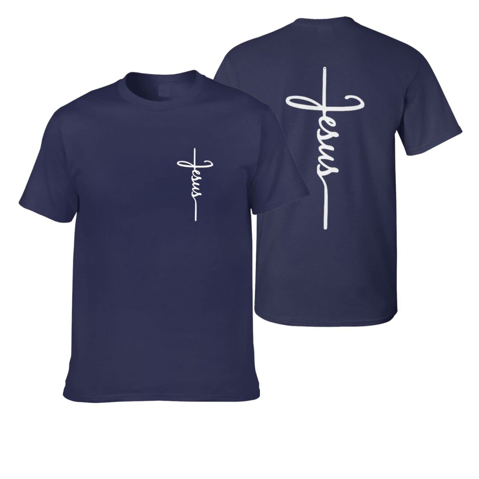 Cross Faith Logo Jesus T-Shirts for Men - 100% Cotton Christian Religious Tees - Short Sleeve Comfortable Casual Wear for Church, Bible Study & Daily Inspiration