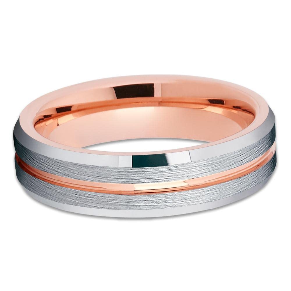Rose Gold Tungsten Wedding Band for Men & Women - 6mm Tungsten Carbide Ring with 18k Rose Gold Plating - Durable & Scratch-Resistant Anniversary Ring for Weddings, Engagements & Special Occasions