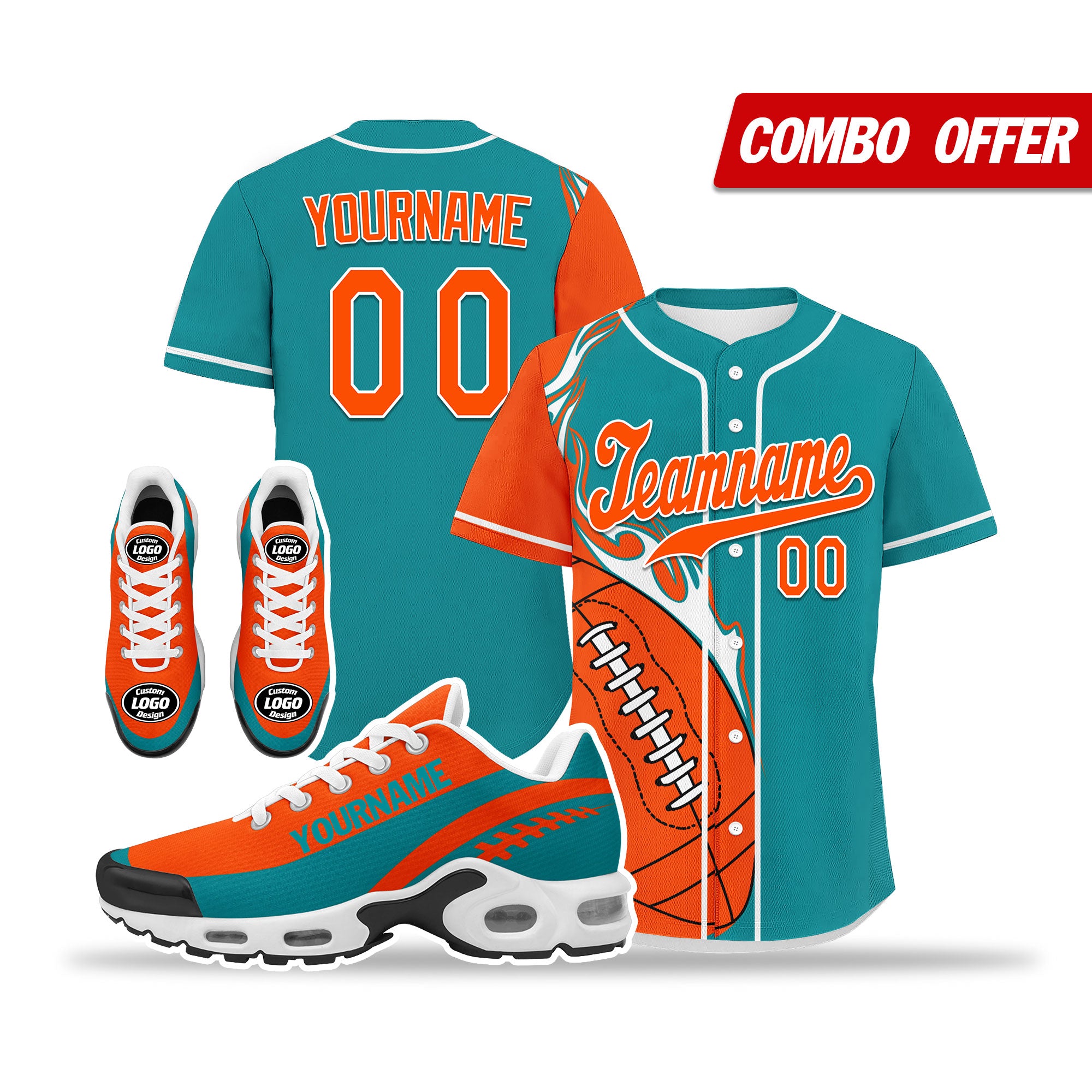 Custom Cyan & Orange Basketball Jersey and TN Shoes Combo - Personalized Sports Uniform Set for Men | Perfect for Streetball, Gym Workouts, and Team Games (D0200101-21)