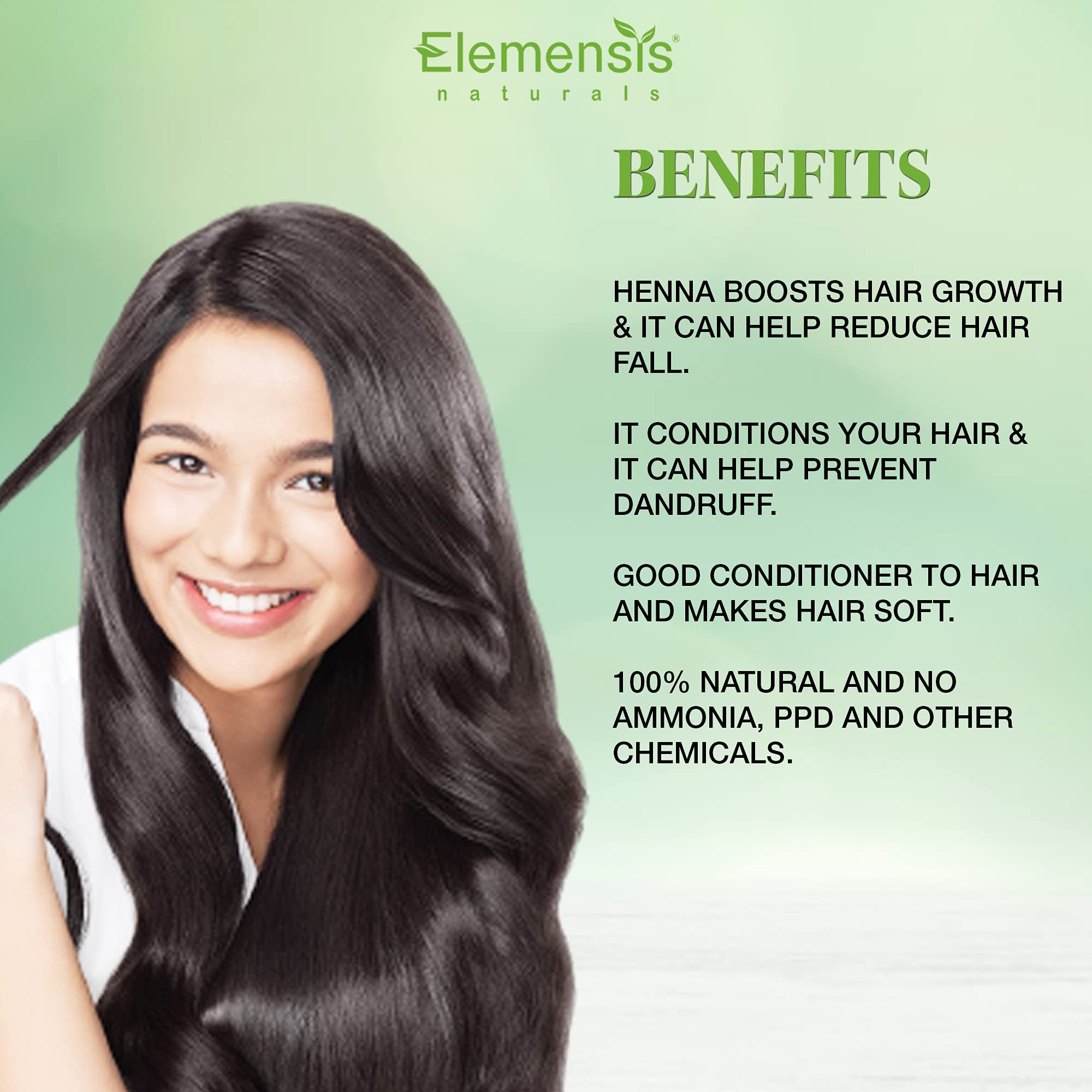 Elemensis Naturals Pure & Natural Henna Powder for Healthy Strong Hair - Hair Fall Control & Damage Repair (100g) | DIY Hair Treatment for Shine & Growth | Perfect for Natural Hair Care & Ayurvedic Remedies