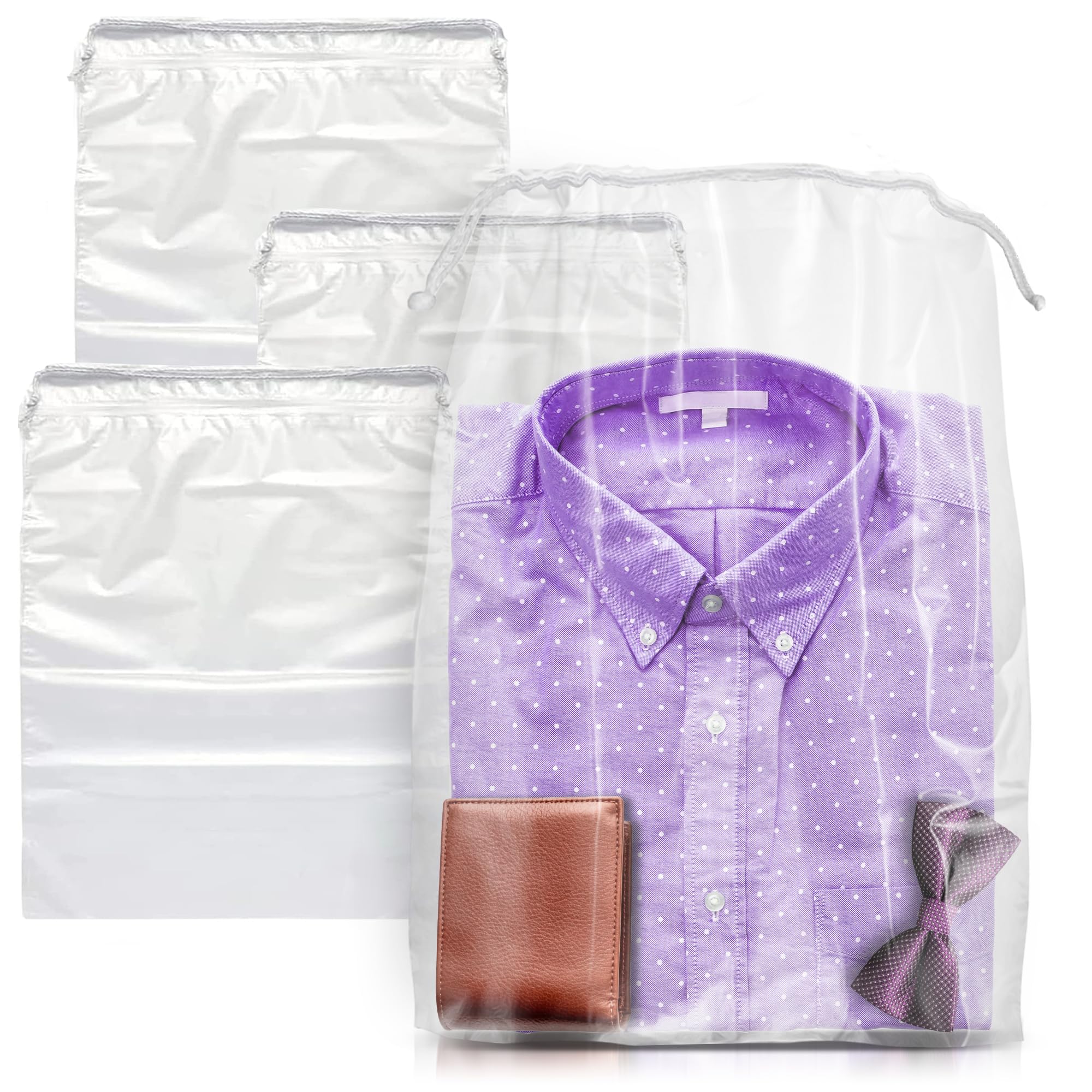 Disposable PE Drawstring Bags 2 Mil Thickness with Double Cotton Drawstrings - Perfect for Travel, Storage & Organization