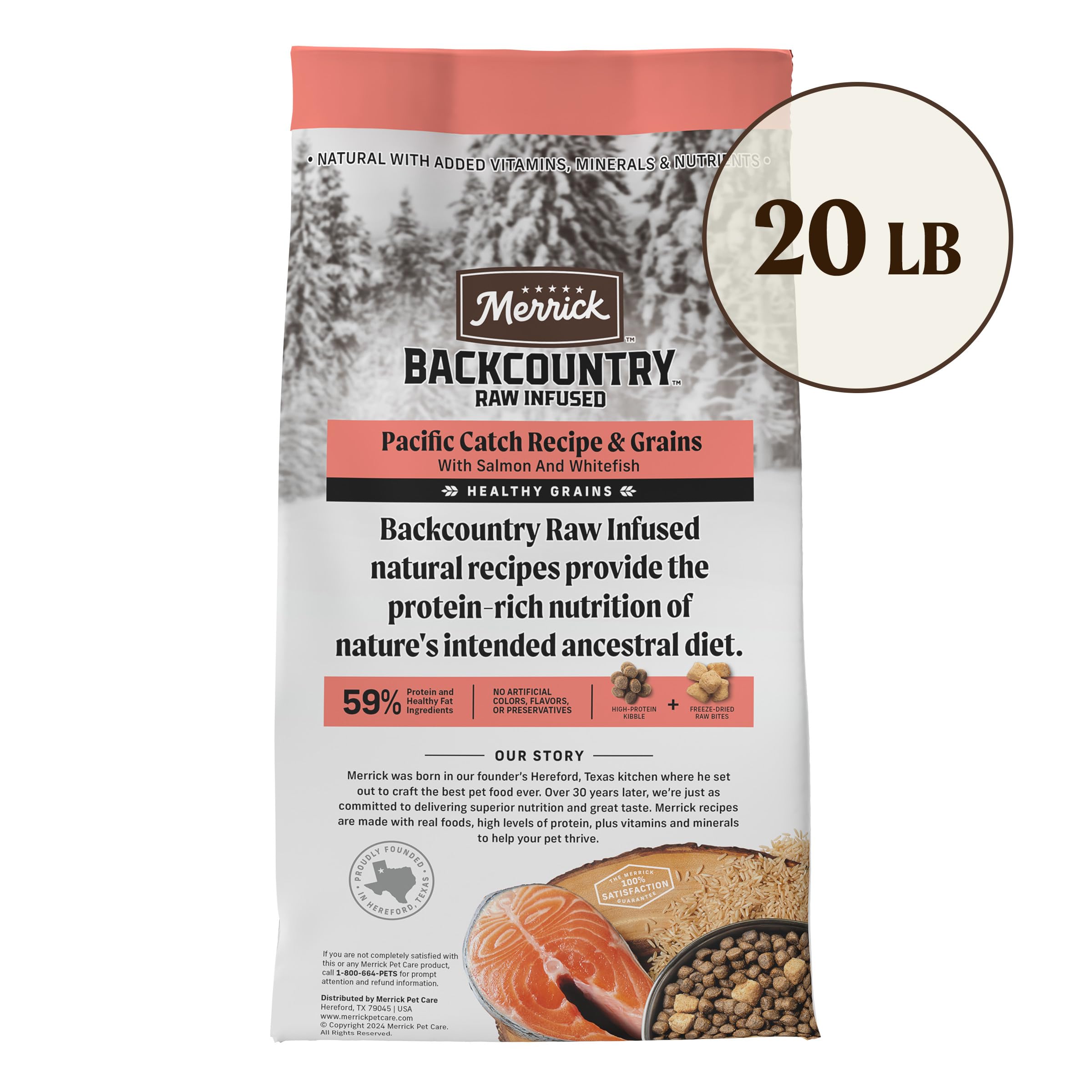 Merrick Backcountry Healthy Grains Premium Dry Dog Food with Freeze-Dried Raw Pieces - Pacific Catch Recipe, 20 lb Bag | High-Protein Kibble for Active Dogs, Outdoor Adventures & Daily Nutrition
