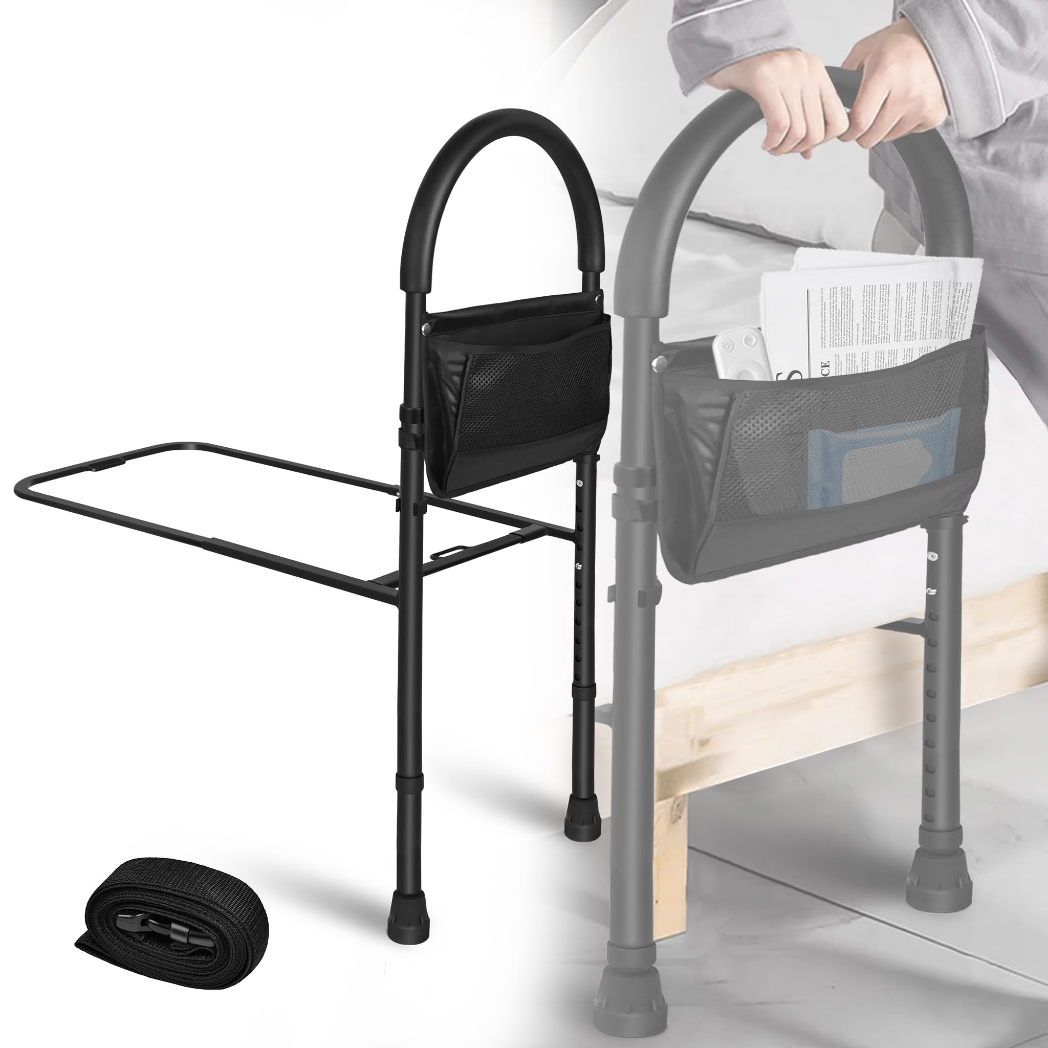 Adjustable Bed Assist Rail for Seniors - Height Adjustable Safety Handles, Elderly Mobility Aid for Getting In & Out of Bed - Ideal for Home Care, Nursing Homes & Daily Living Assistance