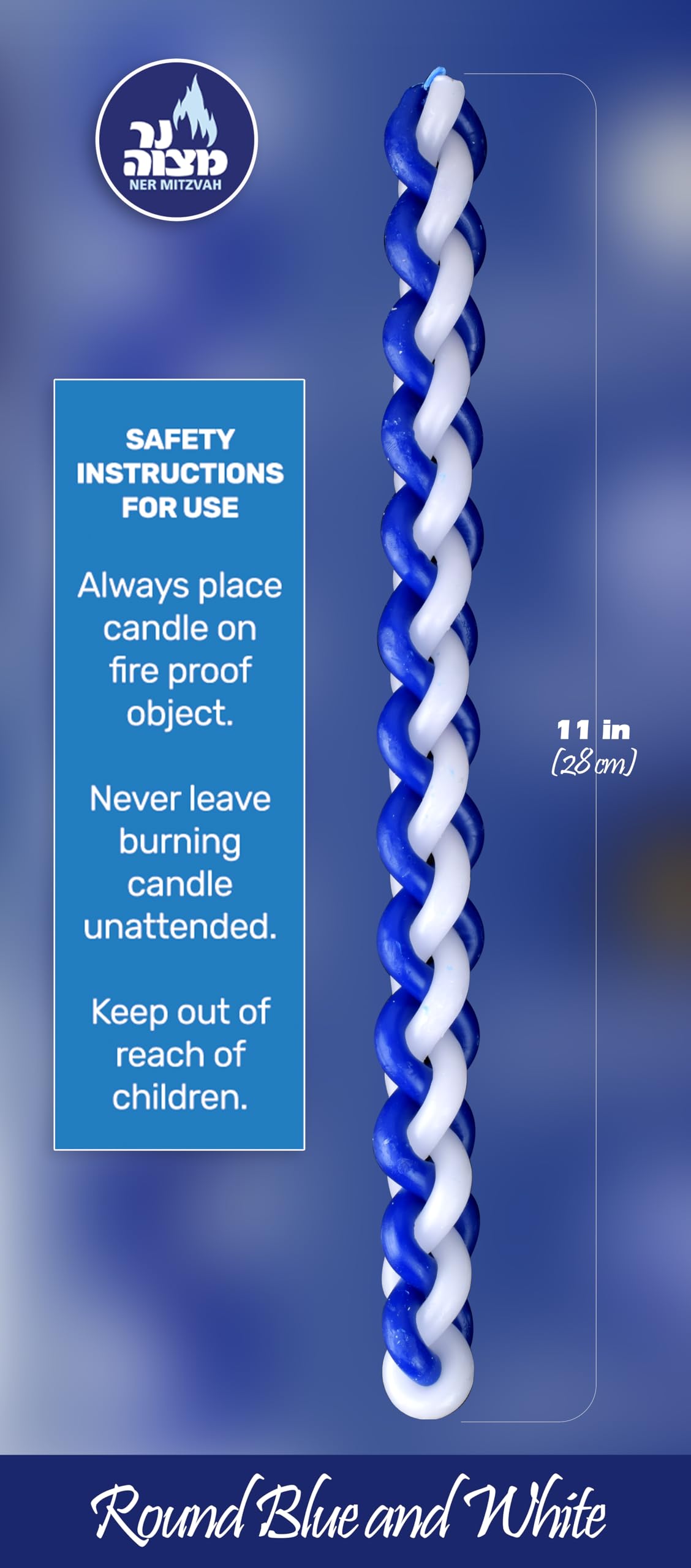 Handmade Braided Havdalah Candle Set - 2 Pack Blue & White Paraffin Wax Candles - Traditional Jewish Shabbat Ceremony - Perfect Judaica Gift for Havdalah, Shabbat Dinner & Jewish Holidays