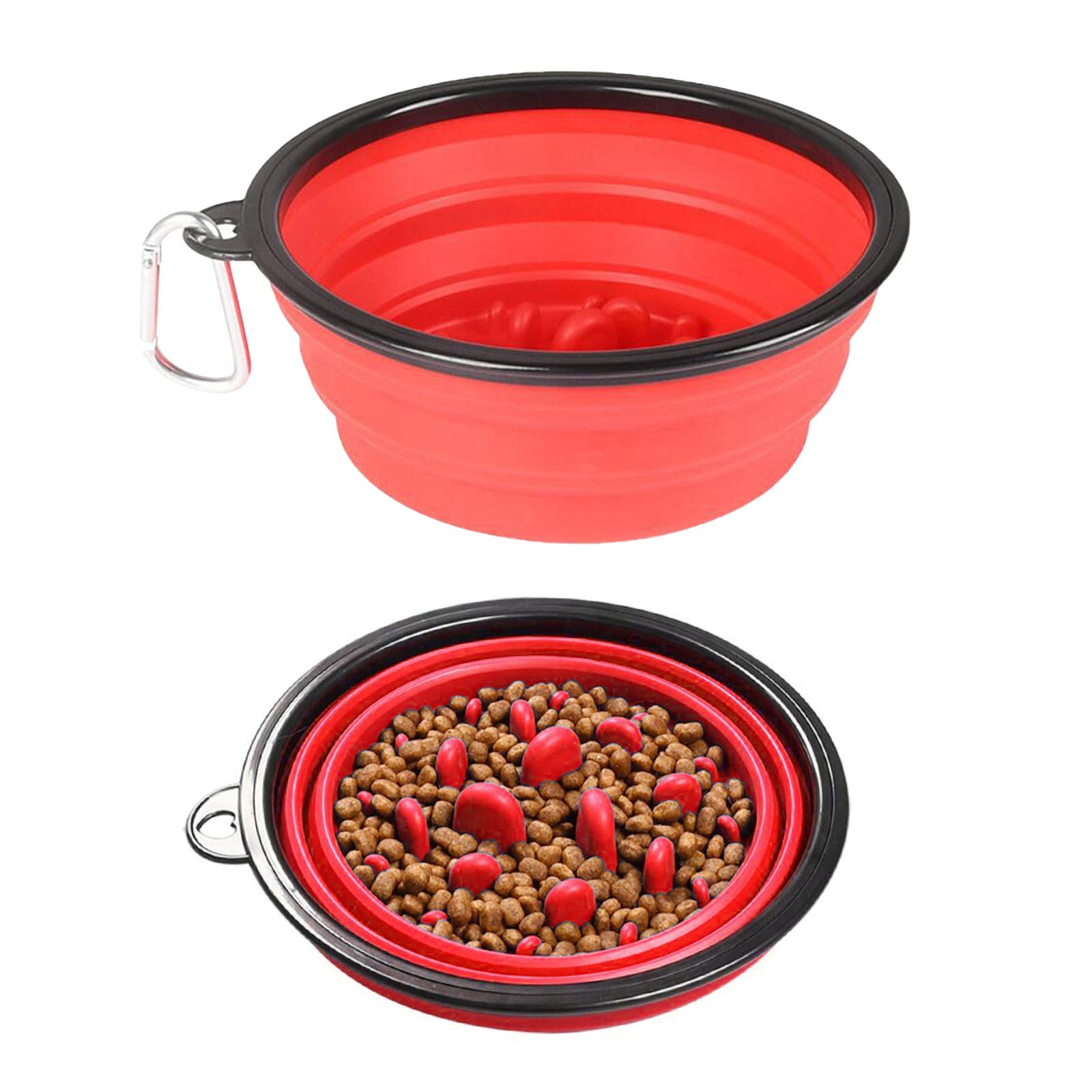 Slow Feeder Dog Bowl Collapsible Pet Food Dish - Anti-Gulping Cat Water Bowl for Fast Eaters - Portable Travel Feeding Solution for Dogs & Cats at Home or Outdoors