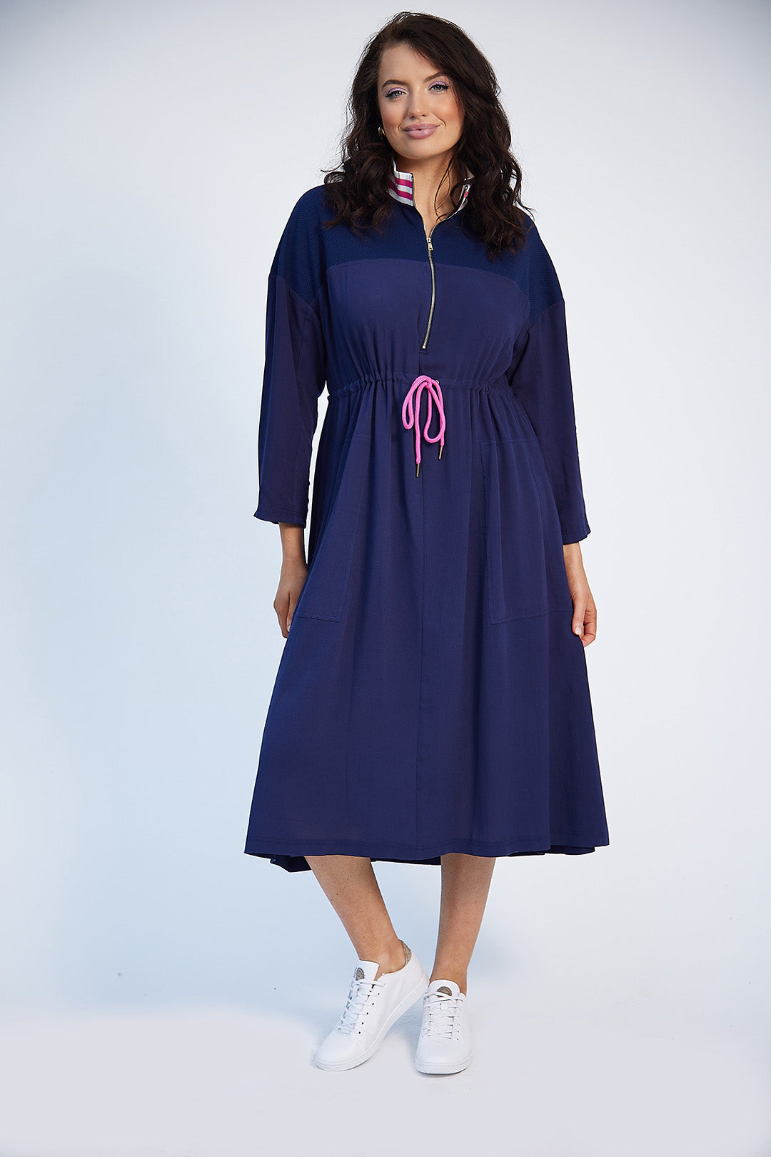 Katie Drawstring Dress for Women - Navy Blue Casual Summer Dress with Pockets | Perfect for Beach, Vacation, and Everyday Wear