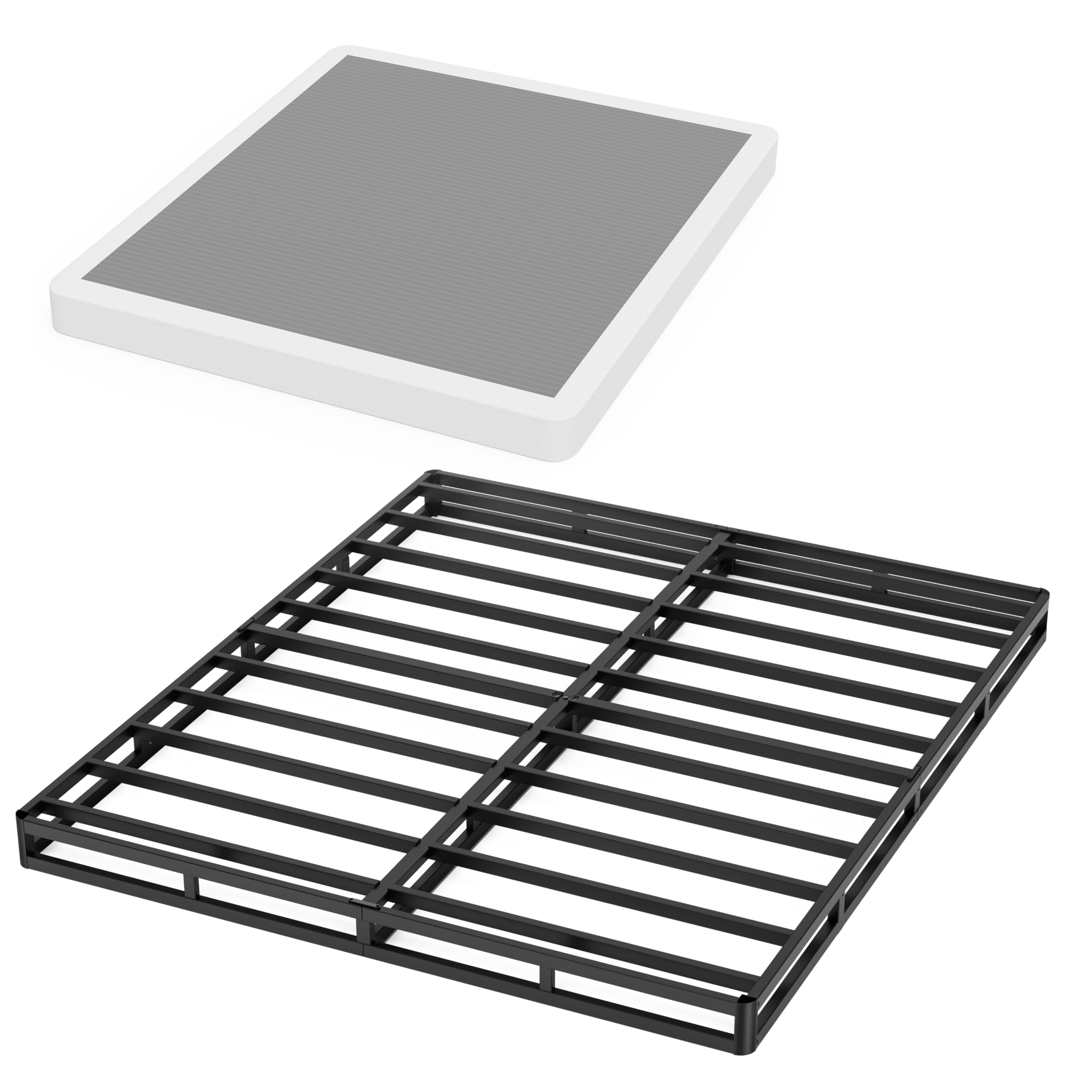 5 Inch Low Profile Heavy Duty Queen Box Spring - Anti-Slip & Noise Reduction Mattress Foundation with Cover - Perfect for Bedroom, Guest Room, and Dormitory Use