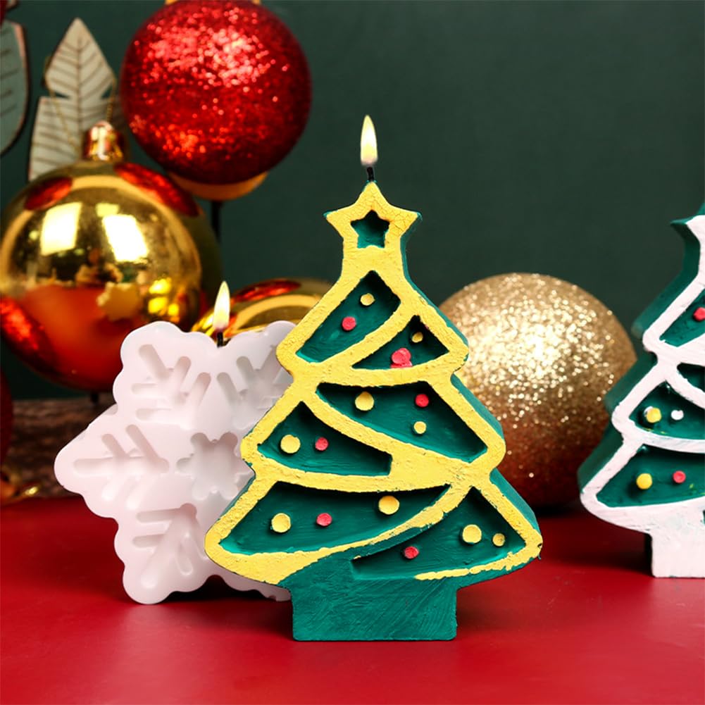 SUPERFINDINGS Christmas Tree & Snowflake Silicone Molds Set - DIY Soap, Candle & Cake Molds for Holiday Crafts - Perfect for Christmas Decorations, Handmade Gifts & Baking Projects
