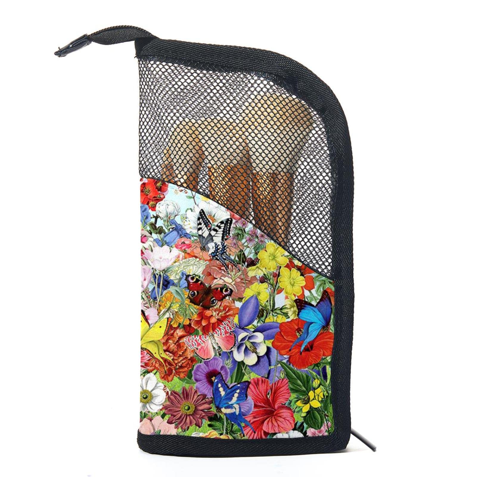 12-Piece Makeup Brush Organizer Bag with Floral Butterfly Design - Portable Cosmetic Brush Holder Case for Travel & Home Vanity Organization