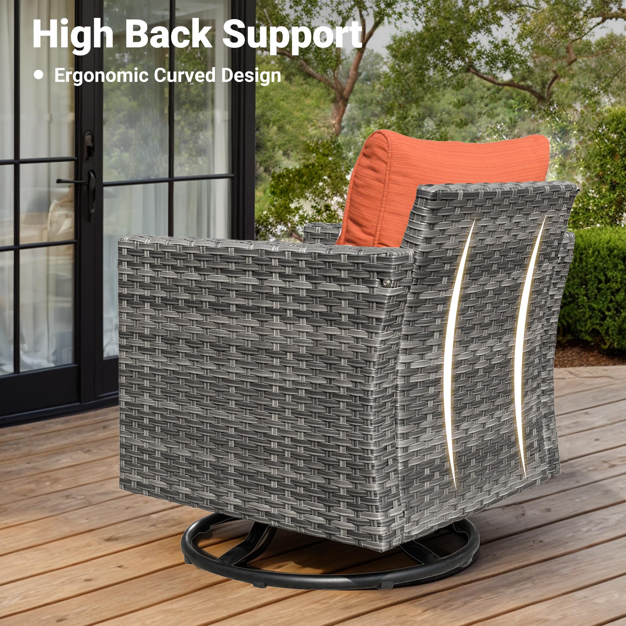 Ovios 7-Piece Patio Furniture Set - Outdoor Wicker Sofa with Rocking Swivel Chairs & Coffee Table, High Back Conversation Set for Yard, Deck, Porch (Orange Red) - Perfect for Backyard Relaxation, Garden Parties & Outdoor Entertaining