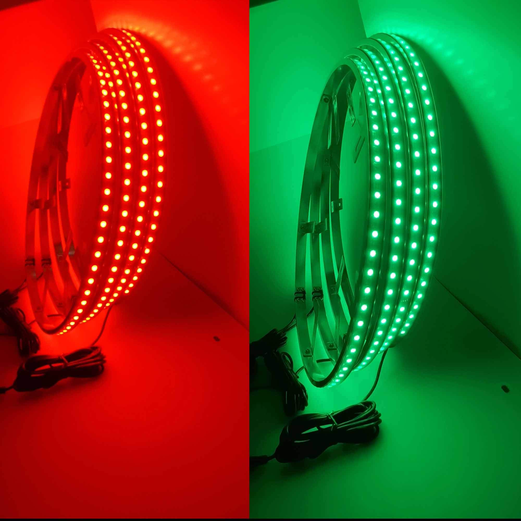 4Pcs 15.5in RGBW Wheel Ring Lights with Braking Function - IP68 Waterproof LED Rim Lights for Trucks, Cars, Pickups & SUVs - APP & RF Remote Control - Perfect for Off-Roading, Car Shows & Night Driving