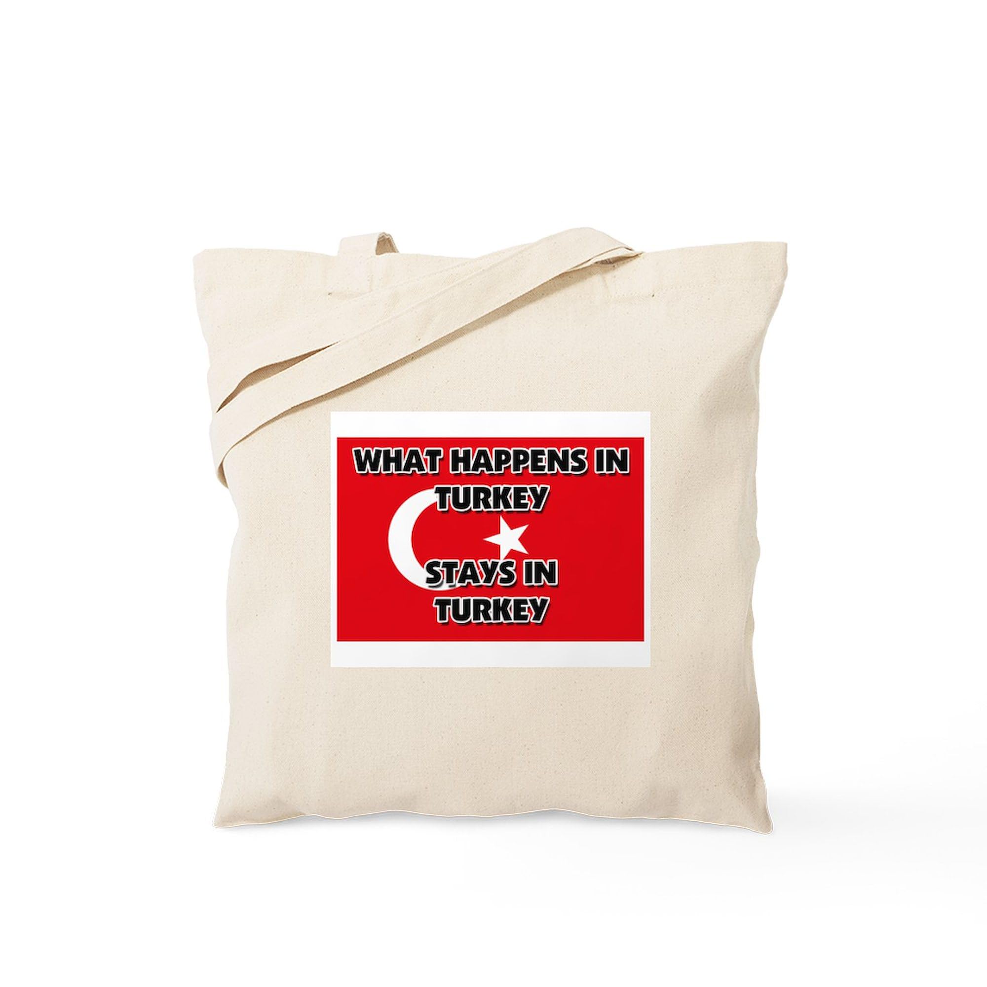 Stylish Natural Canvas Tote Bag - Reusable Shopping Bag with 'What Happens in Turkey Stays There' Print | Perfect for Groceries, Beach Trips & Travel Accessories