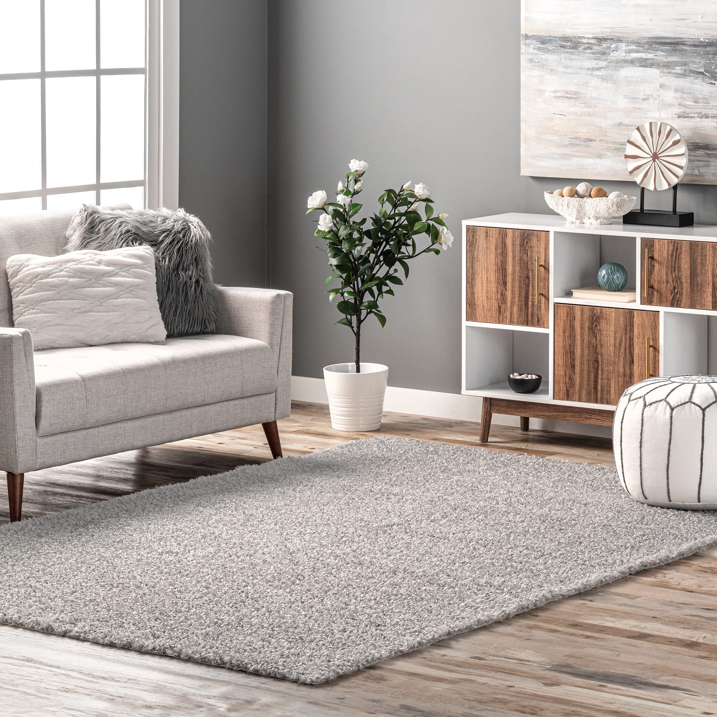 nuLOOM Marlow Soft Shaggy Faux Sheepskin Area Rug 5x8 Feet - Machine Washable Light Grey Rectangle Rug 1.2