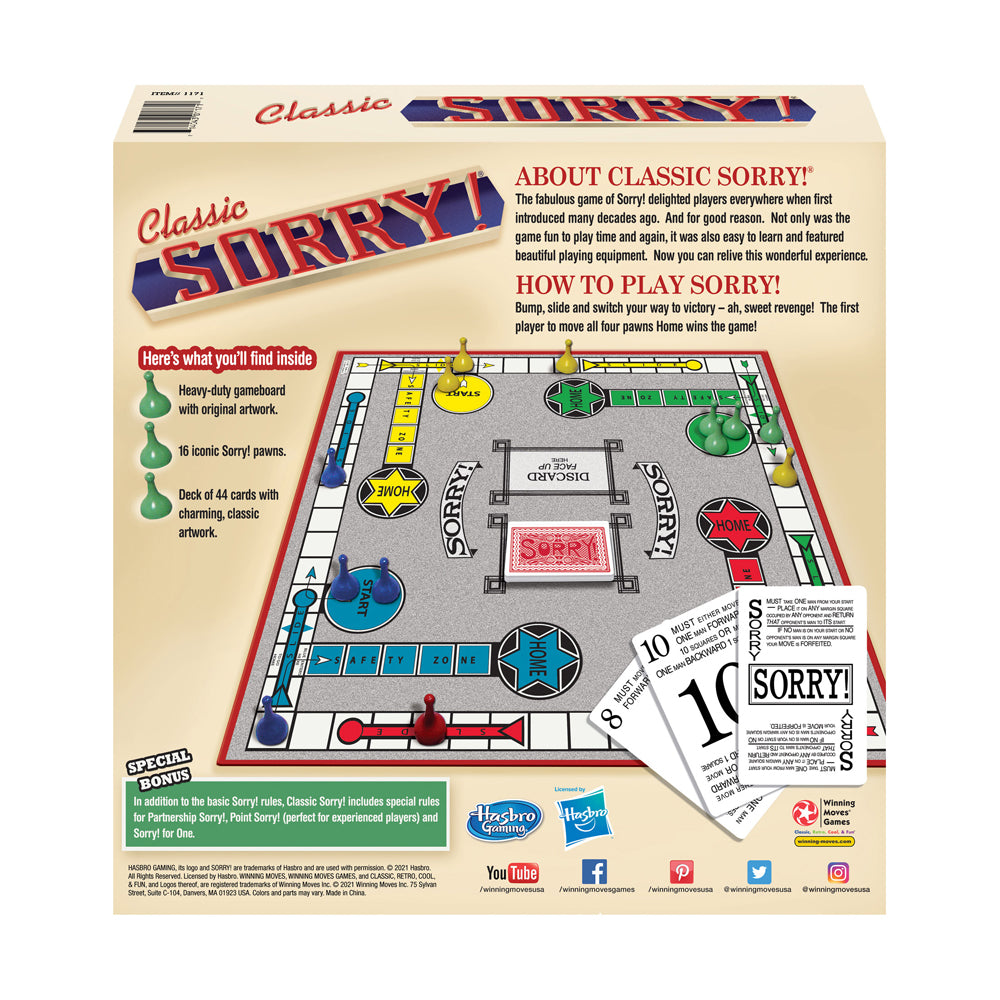 Classic Sorry Board Game with Original Artwork - Family Fun Strategy Game for Kids & Adults - Perfect for Game Nights, Parties & Indoor Activities