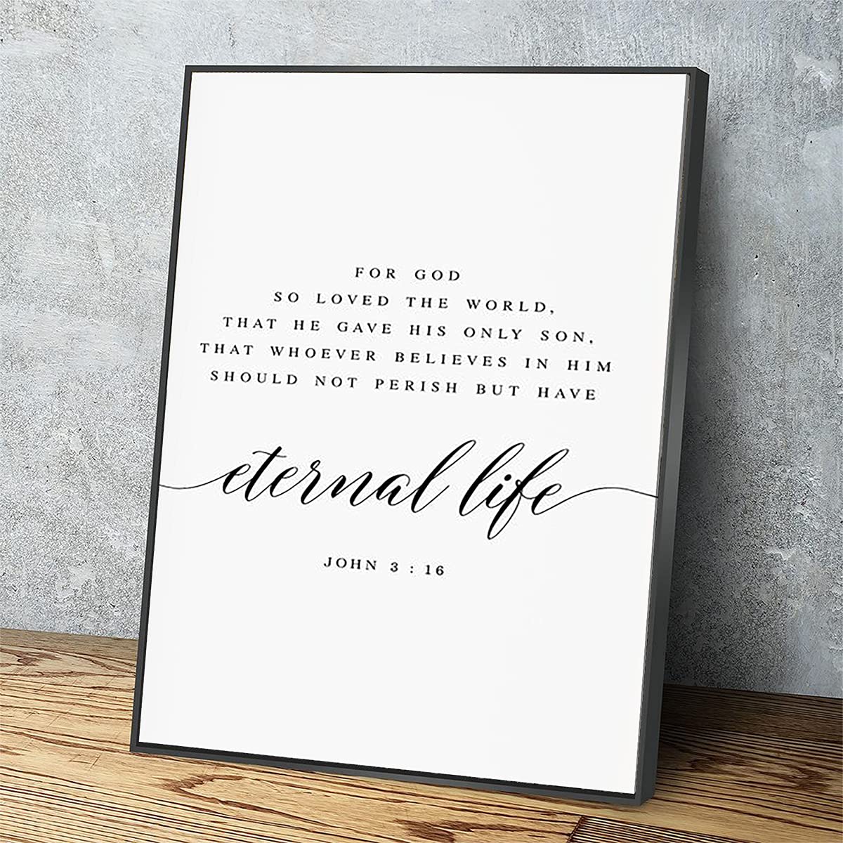 John 3:16 Canvas Wall Art - God So Loved The World Print - Black Metal Framed Christian Wall Decor for Home, Office & Apartment - 18x12 Inch Ready to Hang - Perfect for Easter Decorations & Bible Verse Inspiration