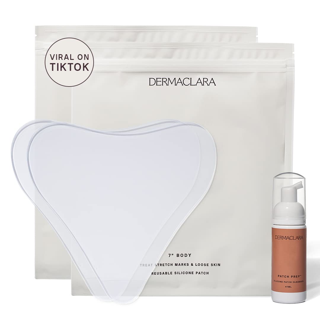 Dermaclara Large Body Patch for Pregnancy Stretch Marks - Silicone Gel Sheets for C-Section Scar Cover & Belly Scar Removal, Reusable Maternity Skincare (2 Patches + Cleanser) - Perfect for Postpartum Recovery & Smooth Skin Care