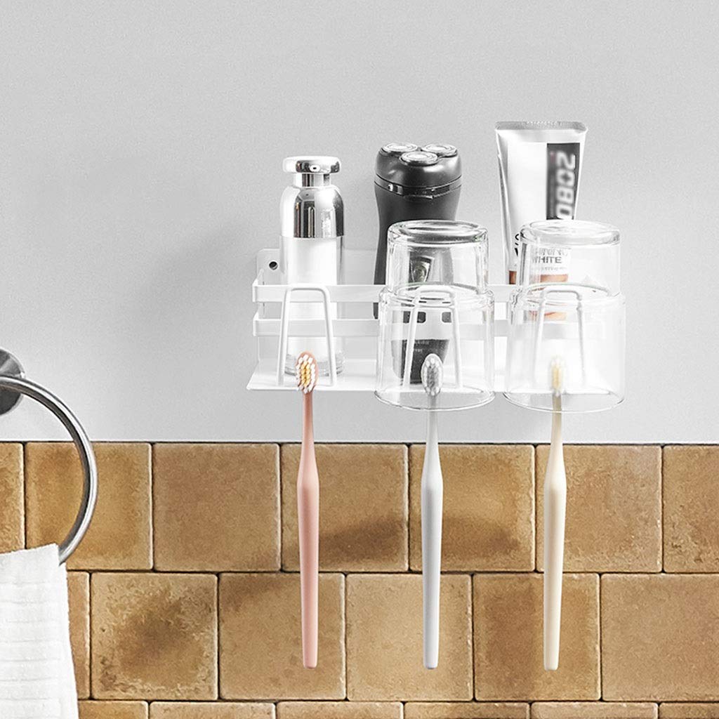 Stainless Steel Floating Shelves for Bathroom - 2-Pack Wall Mount Toothbrush Holder, Rustproof & Anti-Oxidation Shower Shelf - Perfect for Vanity, Shower Room & Bathroom Organization (White)