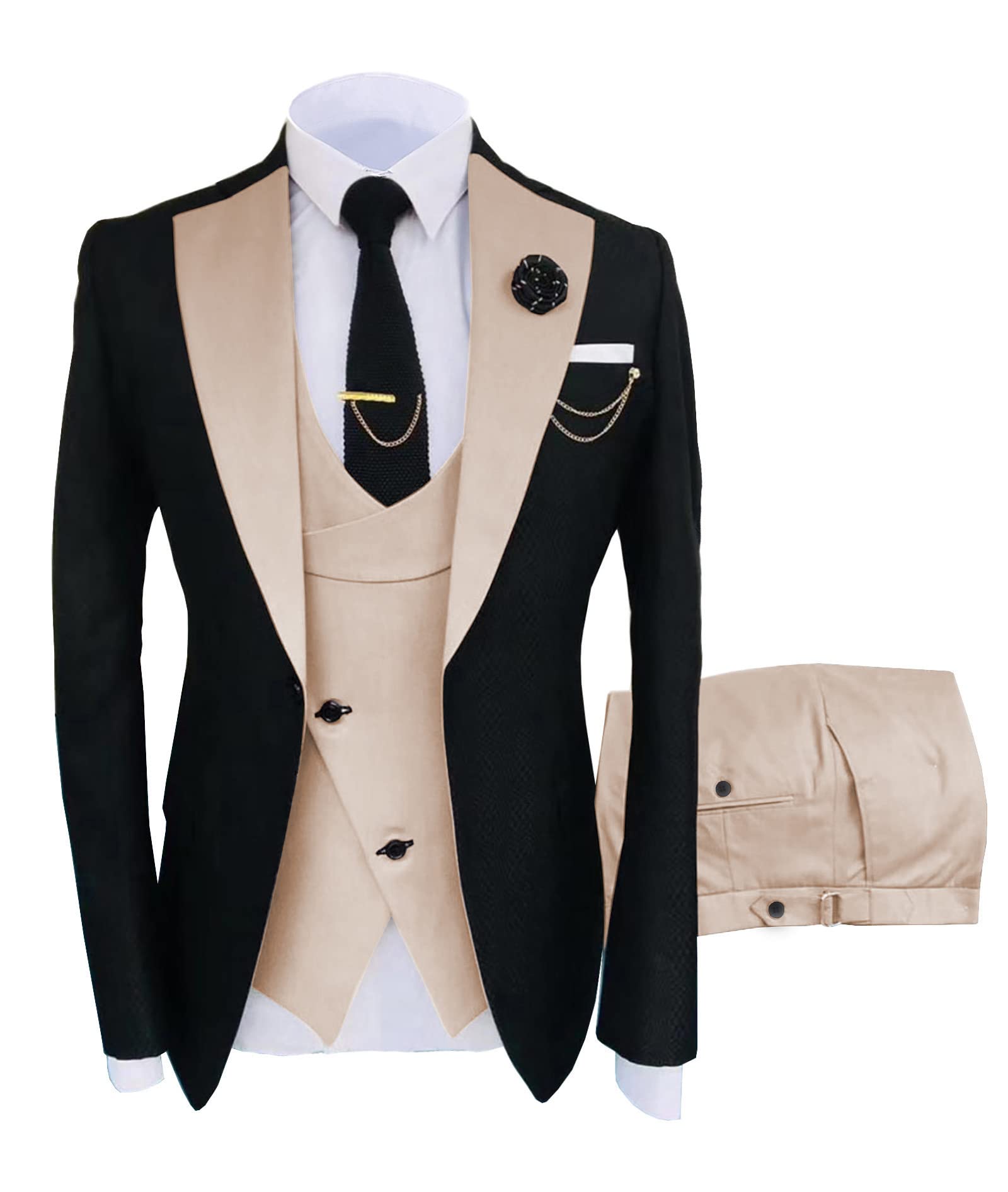 Men's Slim Fit 3-Piece Suit Set with Shawl Lapel - Blazer, Vest & Pants for Wedding, Groomsmen & Formal Events - Perfect for Business, Prom & Special Occasions