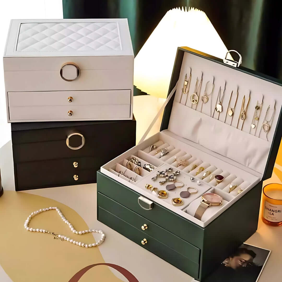3 Layer Waterproof Jewelry Organizer Box for Necklaces & Rings | Travel-Friendly Storage Case | Perfect for Travel, Home, and Gift Giving